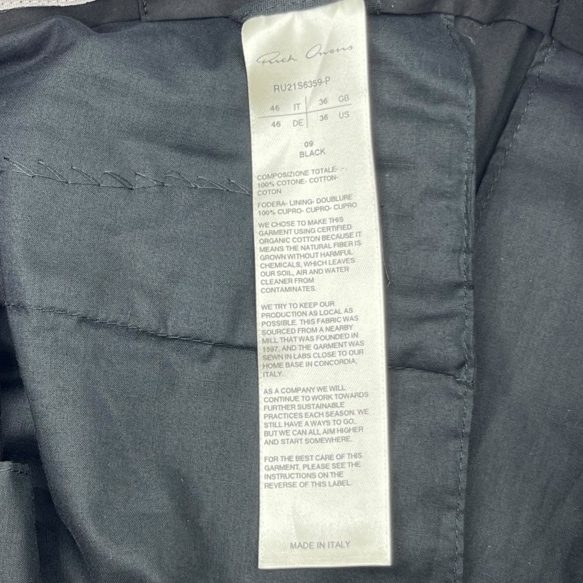 Rick Owens(リックオウエンス) 21SS 7/8 cotton slacks 7分~8分丈 コットン スラックス ASTAIRES クロップド RU21S6359-P 46 ブラック