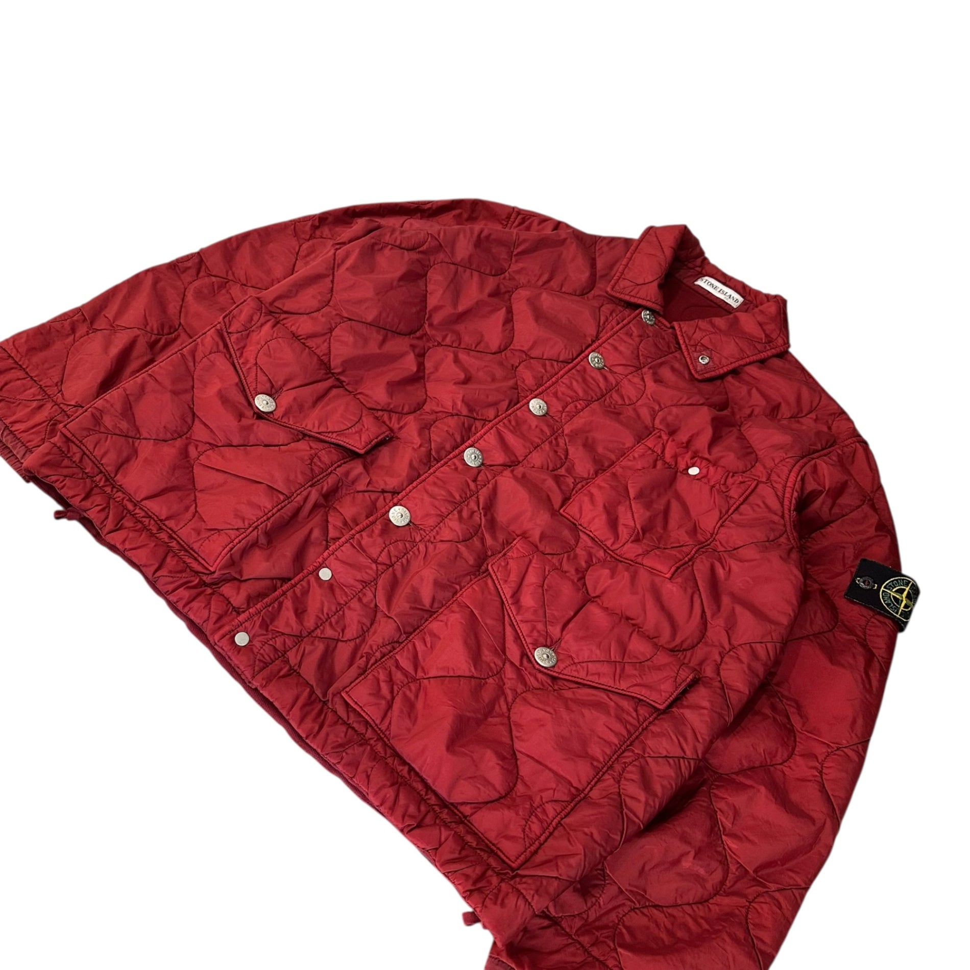 STONE ISLAND(ストーンアイランド) 01AW Garment dye Quilted Nylon Padded Jacket ガーメントダイ キルティング 中綿 ジャケット 3515M218 L レッド アーカイブ 00's カバーオール