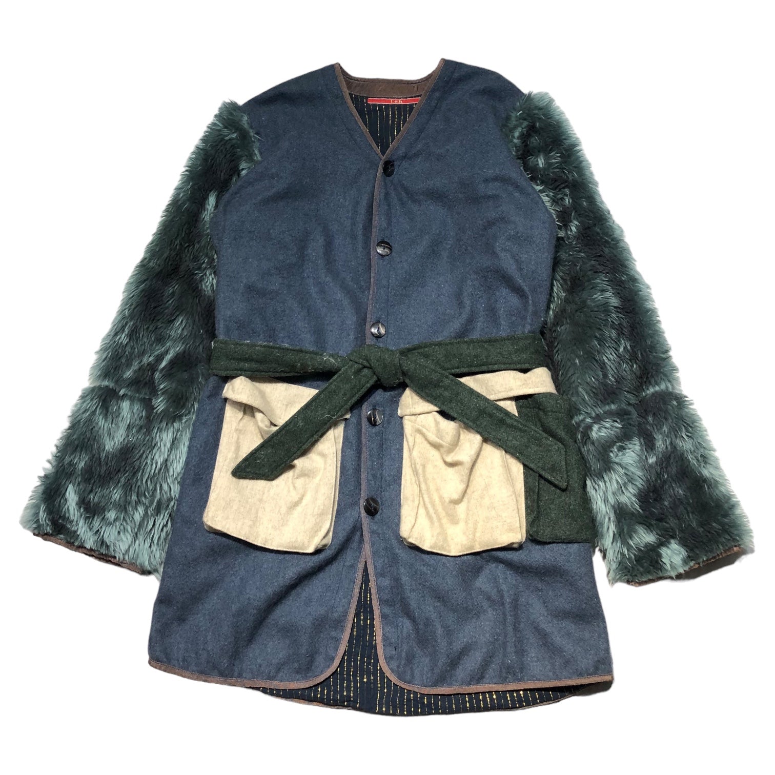 leh(レー) Remake collarless wool coat リメイク ノーカラー ウール コート S ブルー ファー