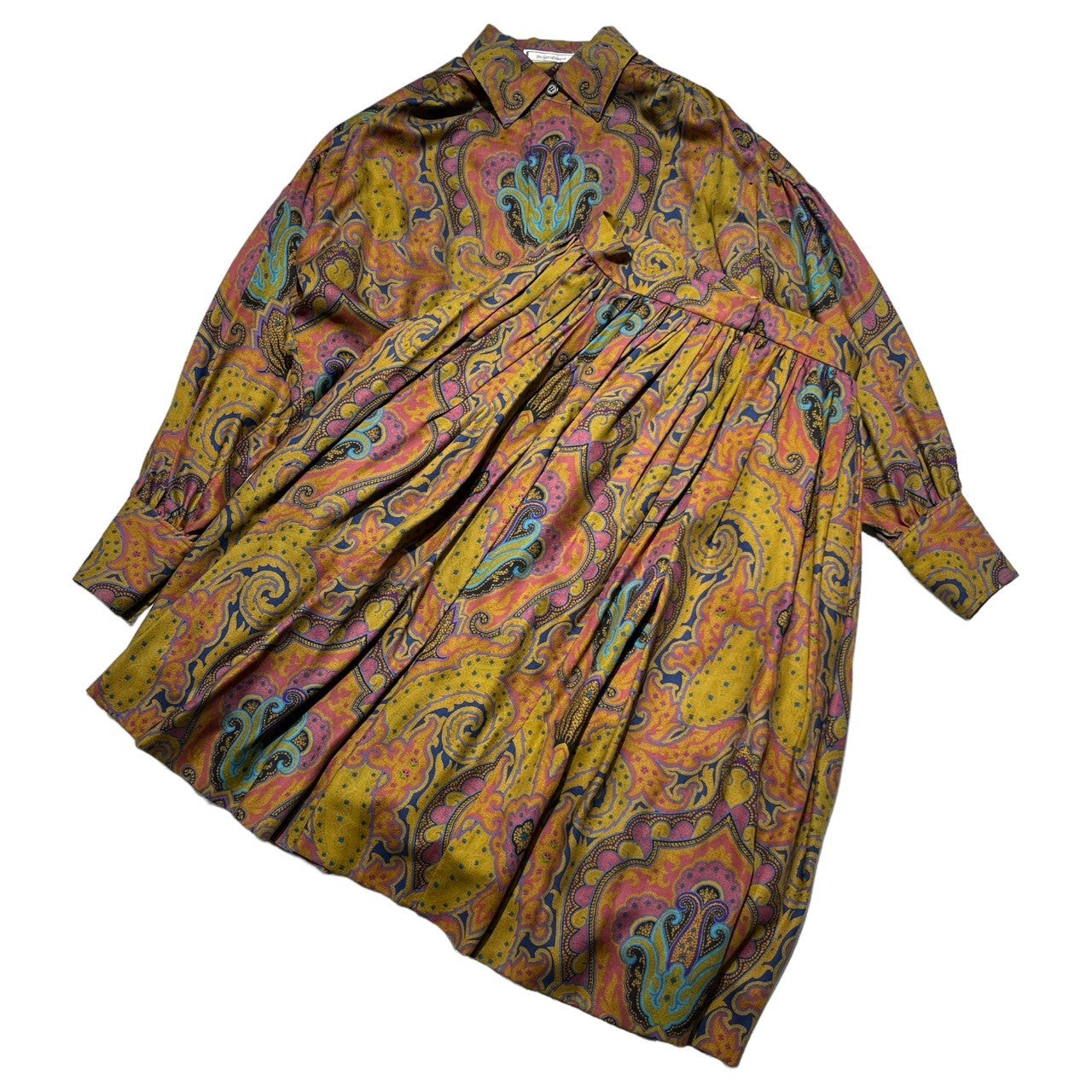 YVES SAINT LAURENT(イヴサンローラン) 90's Paisley pattern wool shirt blouse setup ペイズリー柄 ウール シャツ ブラウス セットアップ HT150-801 / HE254-801 シャツ:S / スカート:M ブラウン×パープル 90年代 総柄 プリーツスカート