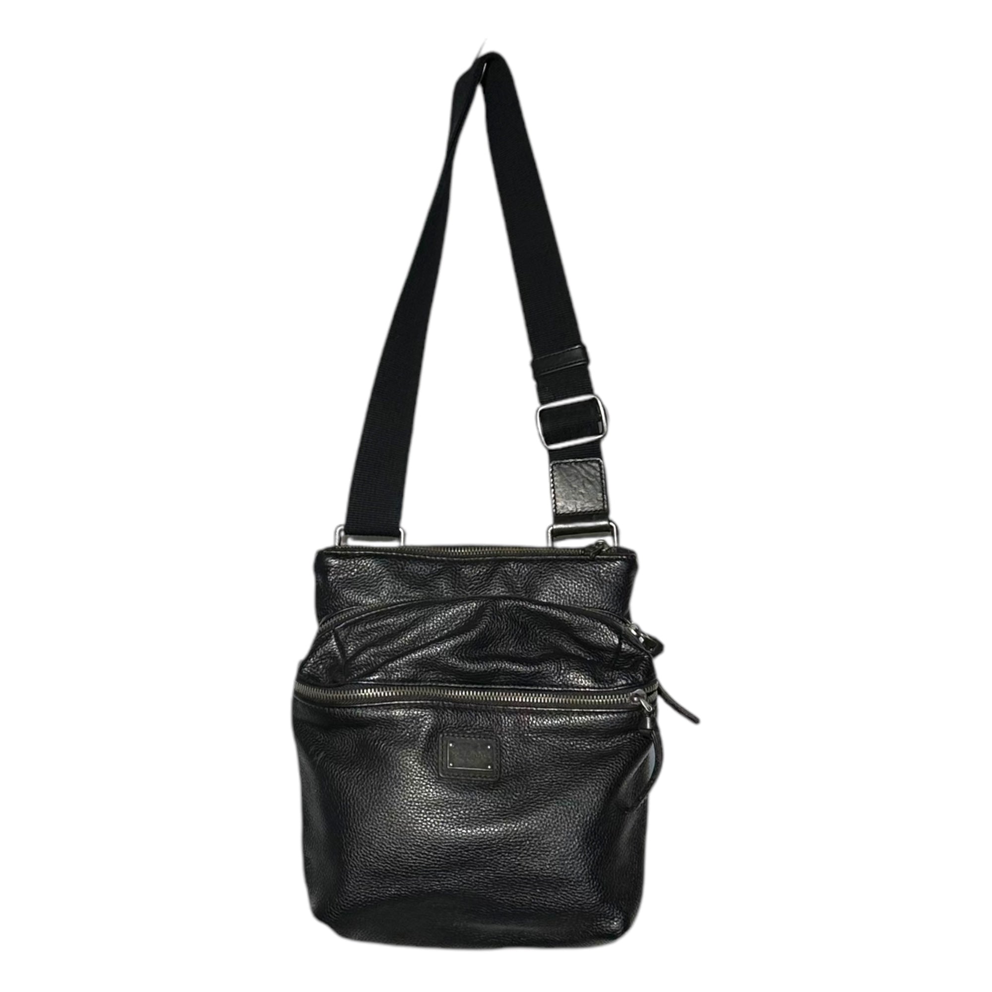 DOLCE&GABBANA(ドルチェ&ガッバーナドルガバ) Grained leather 3-zip shoulder bag シボ革 レザー 3ジップ ショルダー バッグ ブラック サコッシュ