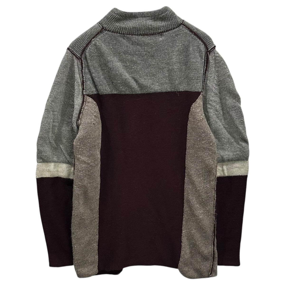 COMME des GARCONS(コムデギャルソン) 1998AW Inside-Out Linen-Blend Bottleneck Knit インサイドアウト リネン混 ボトルネック ニット GN-040060 FREE グレー×ワインレッド AD1998