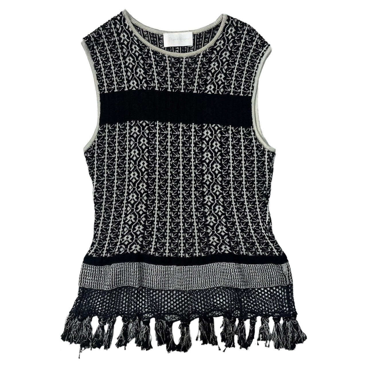 mame kurogouchio(マメクロゴウチ) 20ss Rib Jacquard Pedicel Knit/ジャガード フリンジ ニット ベスト ノースリーブ カットソー MM20SS-KN073 2(M) ネイビー