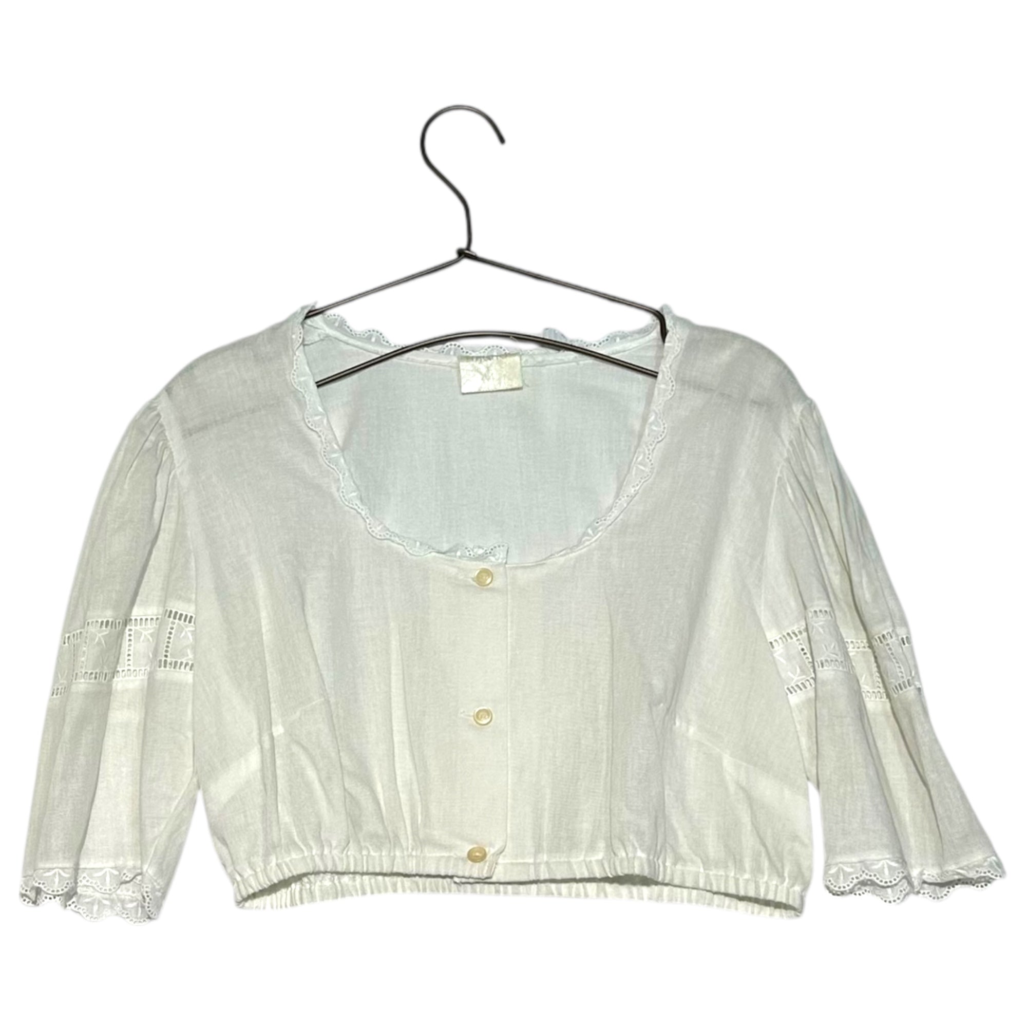 VINTAGE 70's~Tyrolean embroidery short blouse チロリアン 刺繍入りショートブラウス 44(Lサイズ) ホワイト