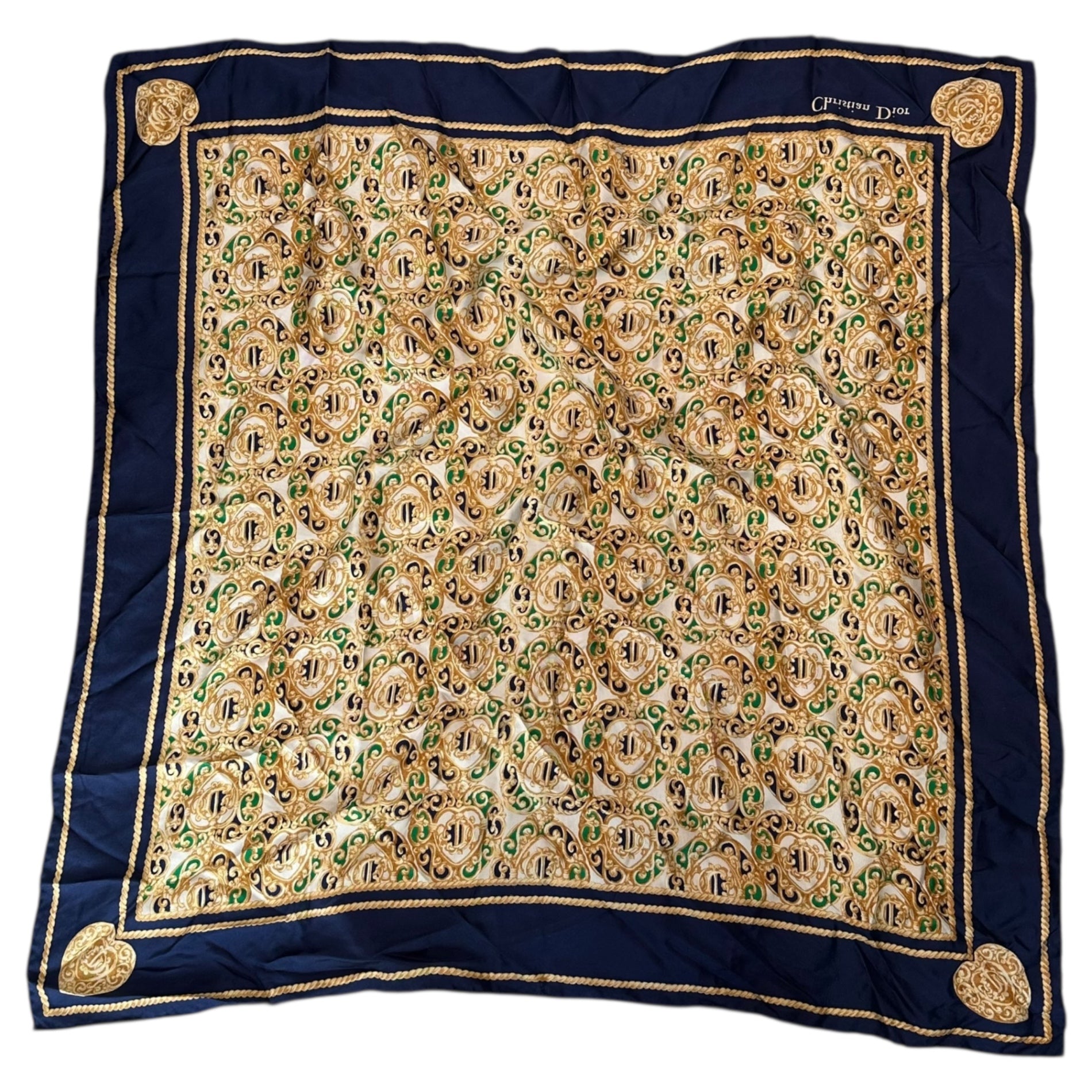 Christian Dior(クリスチャンディオール) Silk Scarf シルク スカーフ ネイビー×ゴールド