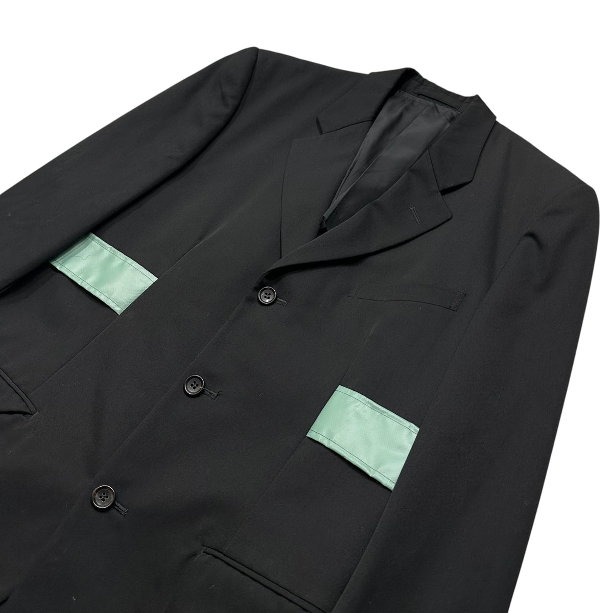 COMME des GARCONS HOMME PLUS(コムデギャルソンオムプリュス) 1995SS Vinyl-Parts Wool-Gabardine 3-Button Tailored Jacket ビニール パーツ ウール ギャバジン 3 ボタン テーラード ジャケット PJ-10002M M ブラック×ターコイズ AD1994 90s アーカイブ WORK期