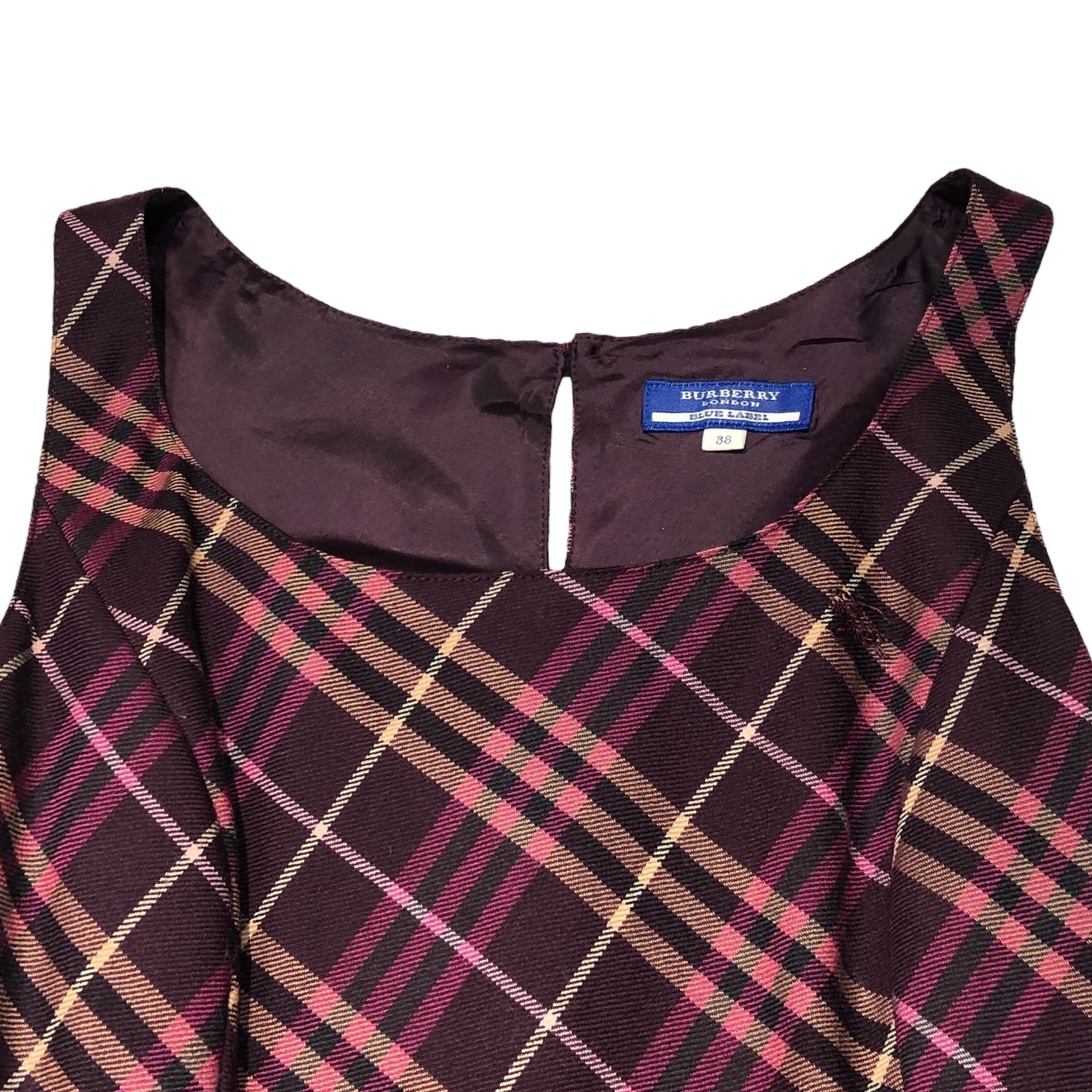 BURBERRY BLUE LABEL(バーバリーブルーレーベル) バーバリー チェック ノースリーブ フレア ワンピース ひざ丈 FMF08-671-36 38(M程度) パープル