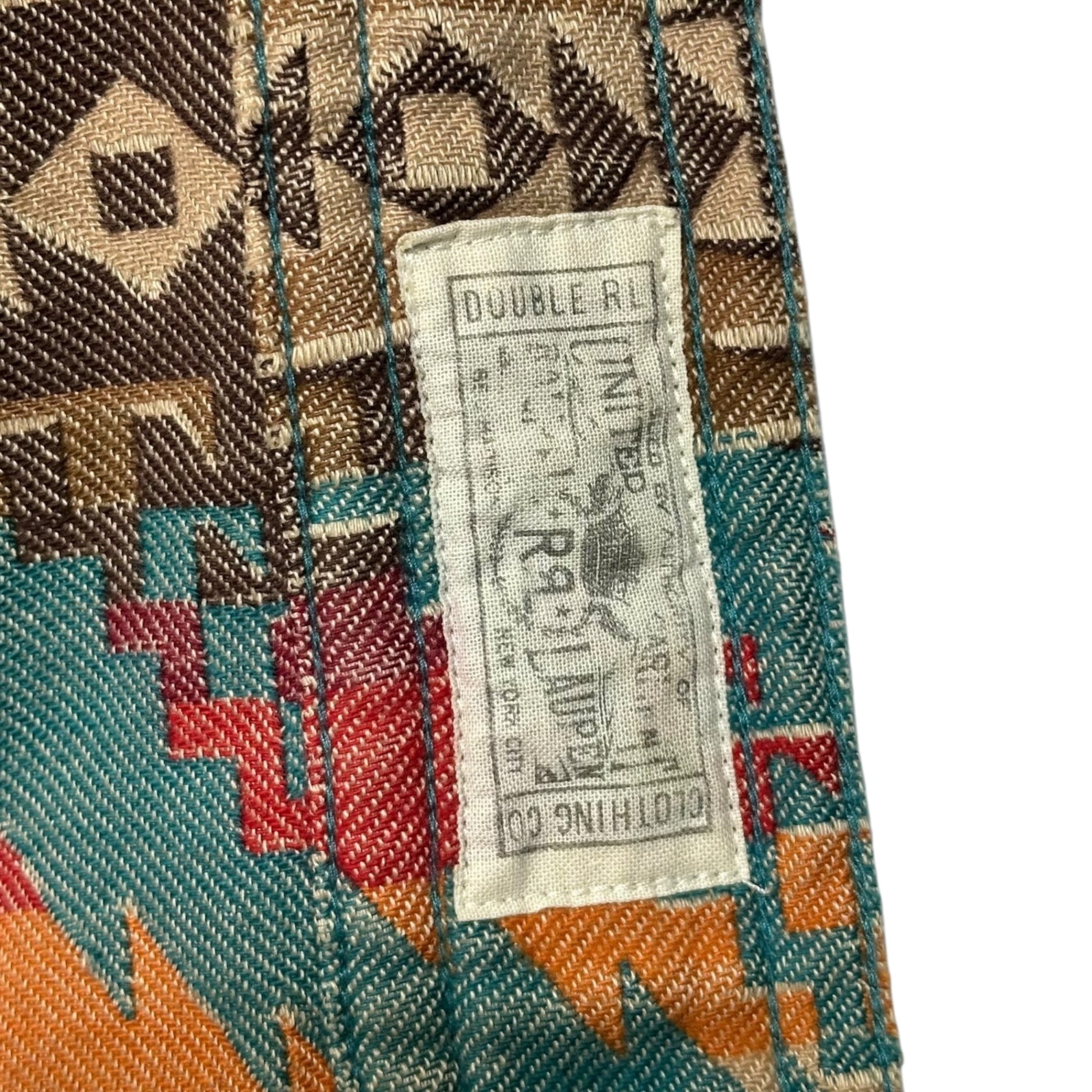 RRL(ダブルアールエル) NATIVE JACQUARD OVER SHIRT ネイティブ柄 コットン ジャガード エルボーパッチ シャツ ジャケット S ターコイズブルー×ブラウン