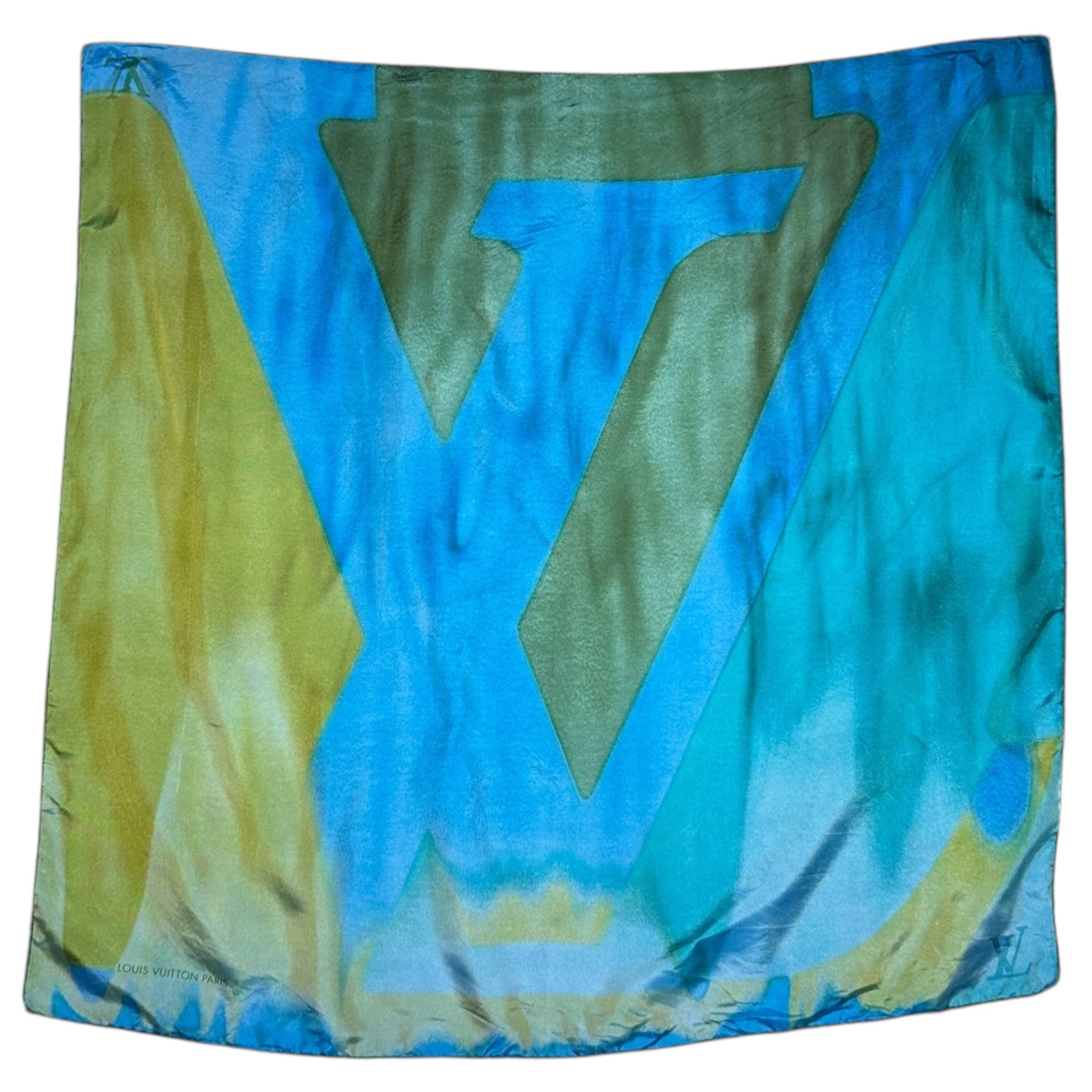 LOUIS VUITTON(ルイヴィトン) LV Logo graphic silk scarf ロゴ グラフィック シルク スカーフ ブルー×グリーン グラデーション
