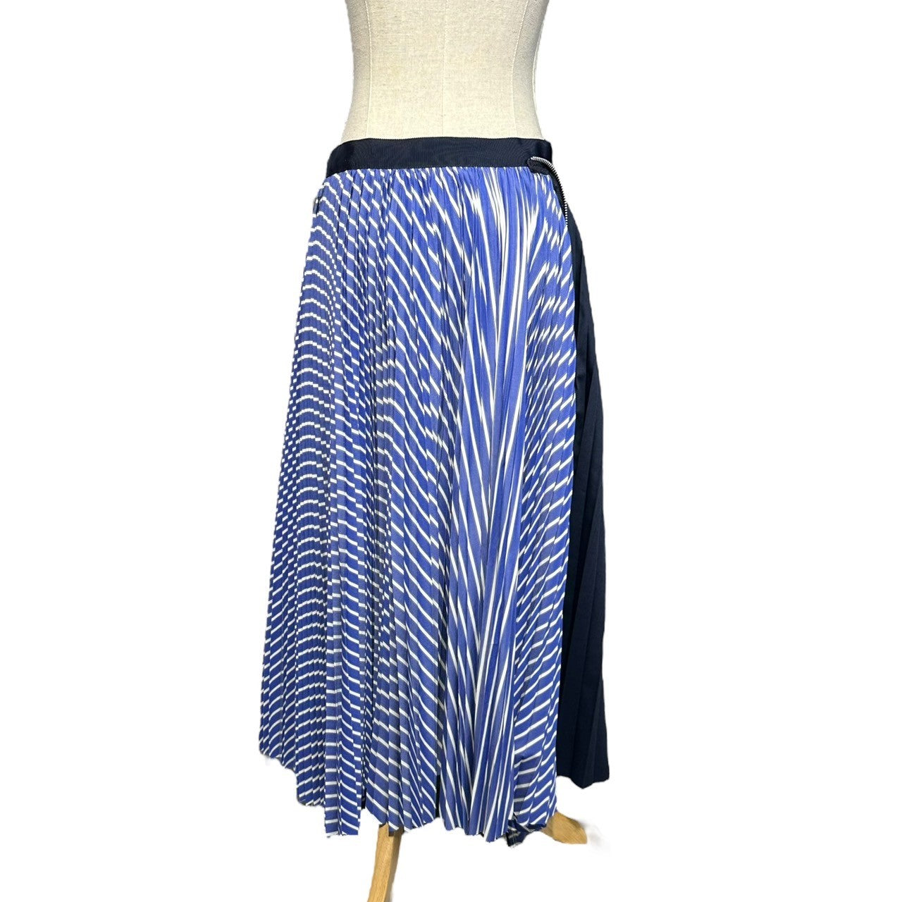 sacai(サカイ) 20SS Cotton Poplin Zipper Skirt コットン ポプリン ジップ スカート SCW-057 3 ブルー×ネイビー ストライプ プリーツ