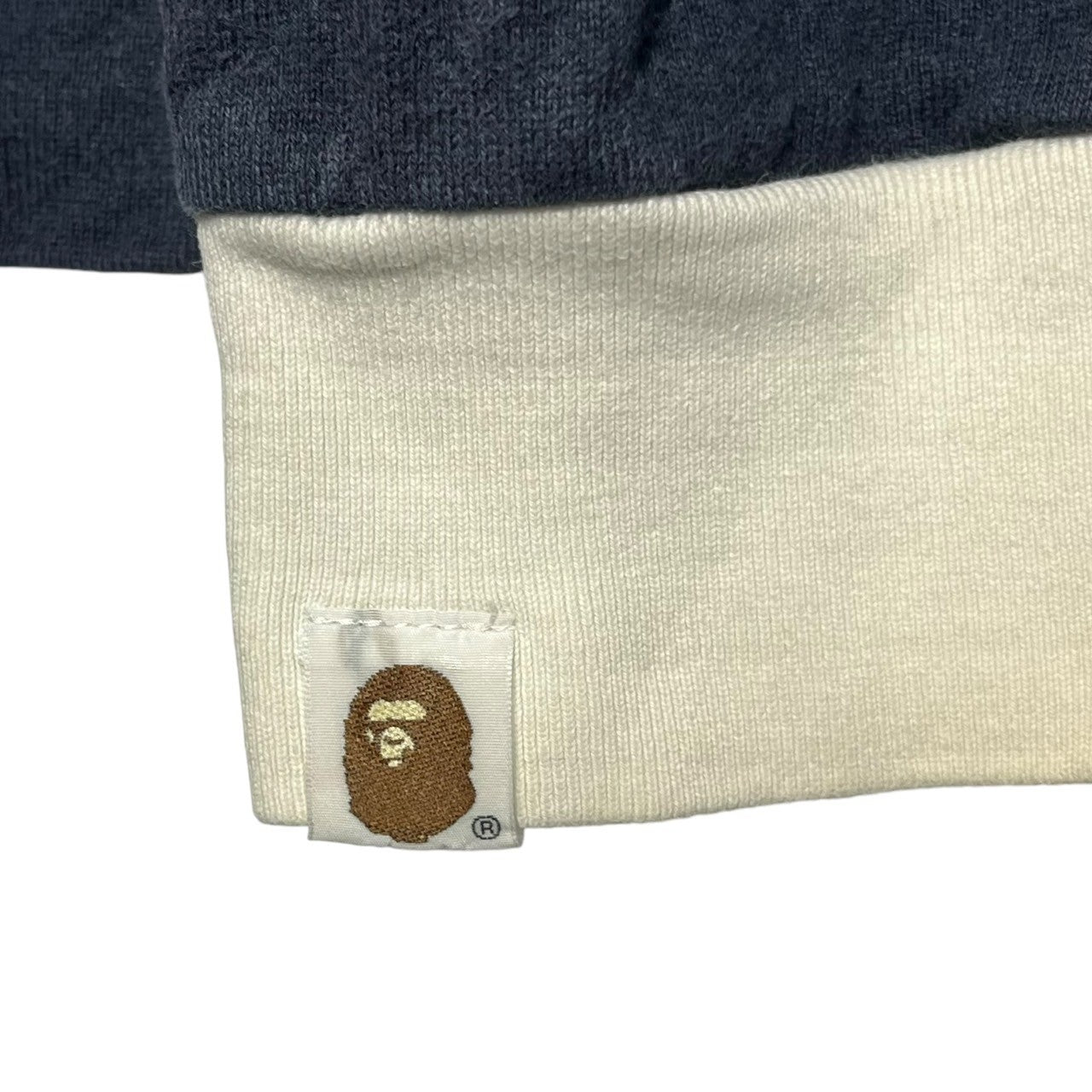 BAPE BY A BATHING APE(ベイプ バイ ア ベイシングエイプ) 00's One point logo border long sleeve rugby shirt ワンポイント ロゴ ボーダー 長袖 ラグビーシャツ ラガーシャツ 猿 L ブルー