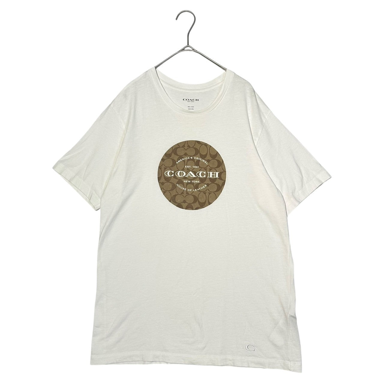 COACH(コーチ) Round Signature Logo T-Shirt ラウンド シグネチャー ロゴ Tシャツ サイズ表記切れ ホワイト×ベージュ