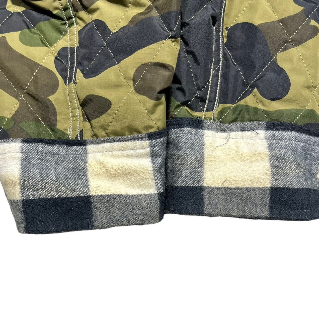 A BATHING APE(アベイシングエイプ) Block check flannel shirt with camouflage pattern inner padding カモフラ柄 インナー 中綿入り ブロックチェック ネルシャツ 001sh9801036 XXL ブラック×ホワイト