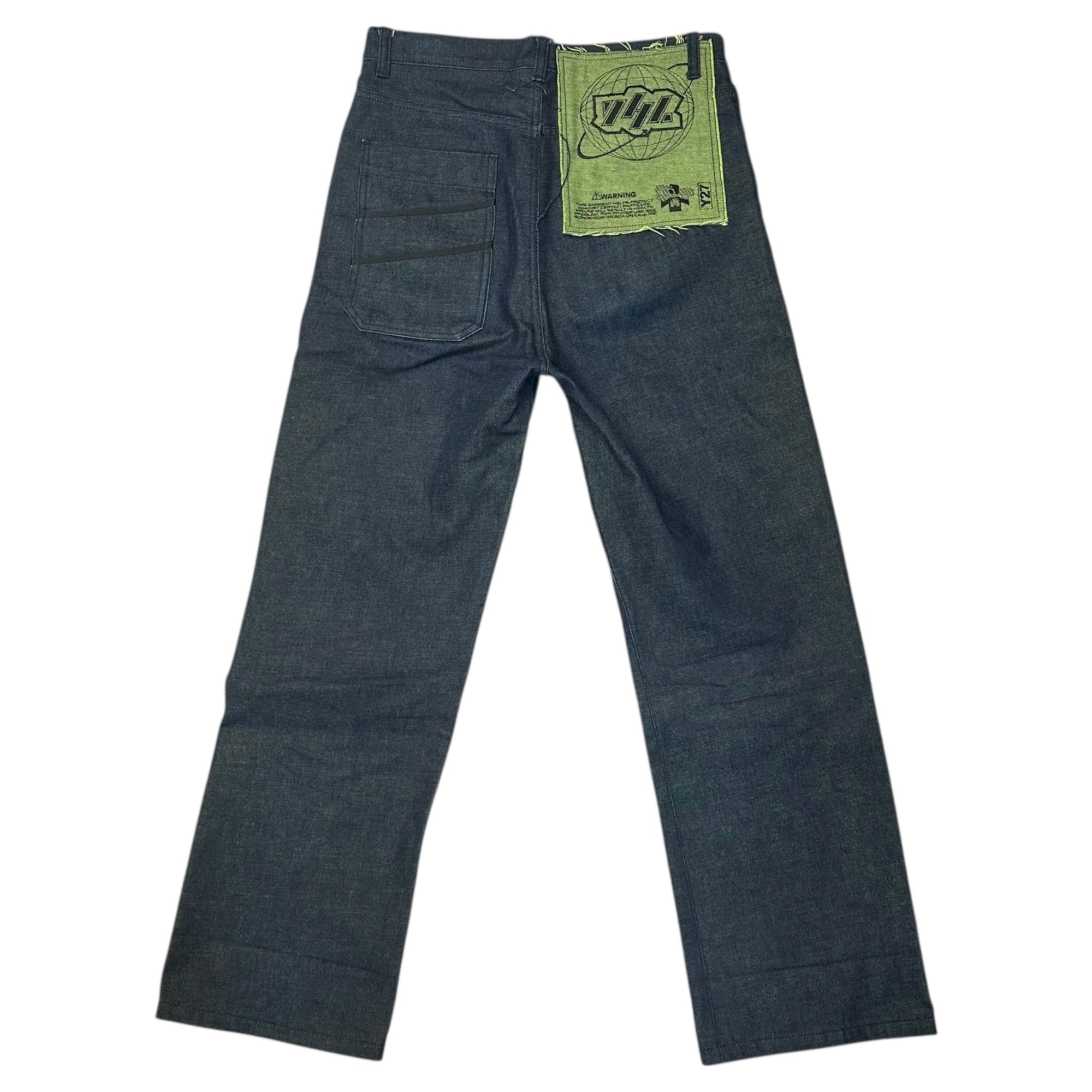 YUKI HASHIMOTO(ユウキハシモト) WORK DETAIL JEANS NAVY × GREEN ワークディテール ジーンズ デニム ロールアップ 201-01-0204 46(S~M程度) インディゴ