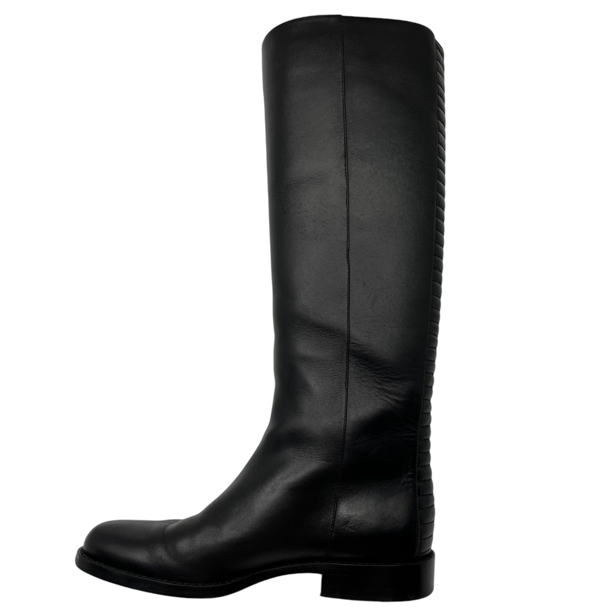 SANTE BORELLA(サンテボレラ) リアル レザー バック ステッチ ジョッキー ブーツ 37(23.5~24cm程度) ブラック ロング 本革