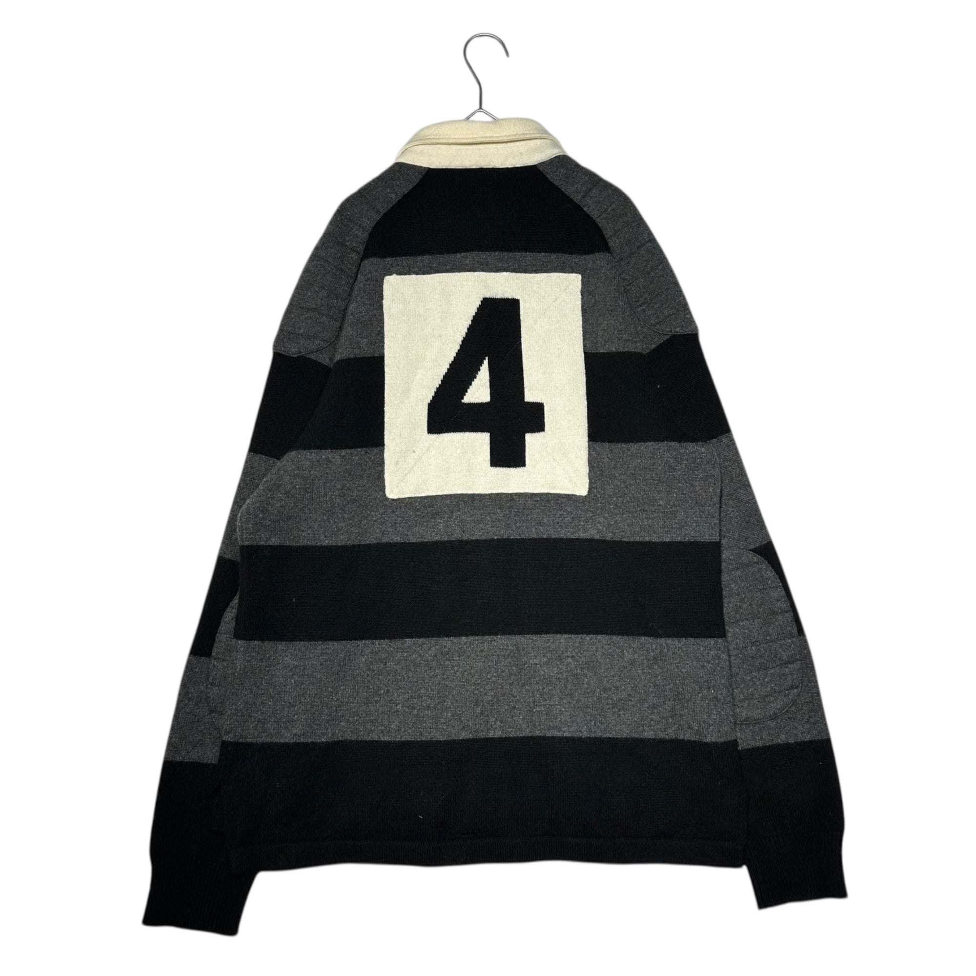 RALPH LAUREN RUGBY(ラルフローレンラグビー) 100% Cashmere Back Numbering Knit Rugby Shirt 100%カシミヤ バックナンバリング ニット ラガー シャツ L グレー×ブラック 品質表示タグ切り取り
