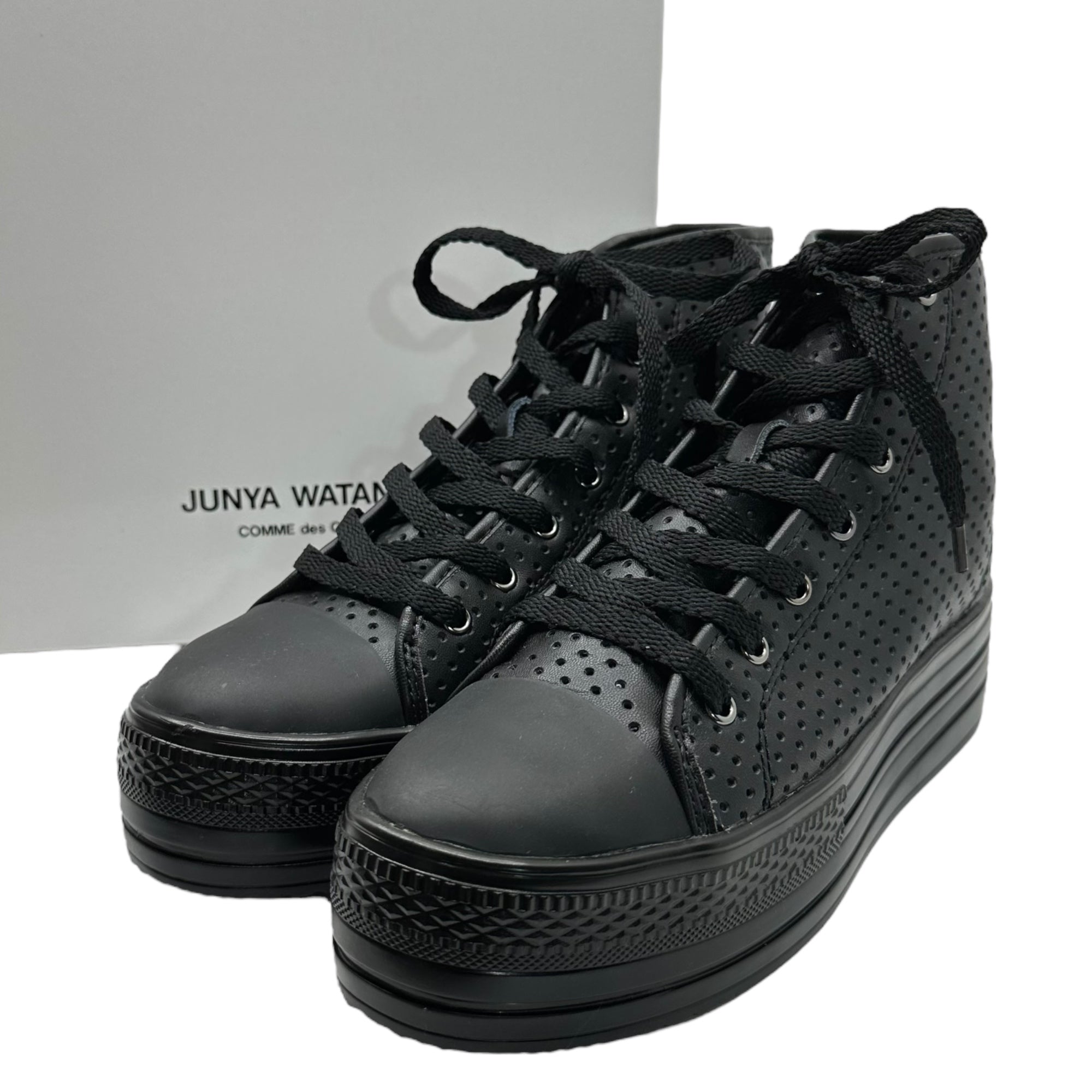 COMME des GARCONS JUNYA WATANABE(コムデギャルソンジュンヤワタナベ) Punching Leather Thick Sole High Cut Sneaker パンチング レザー 厚底 ハイカット スニーカー JA-K115 L ブラック