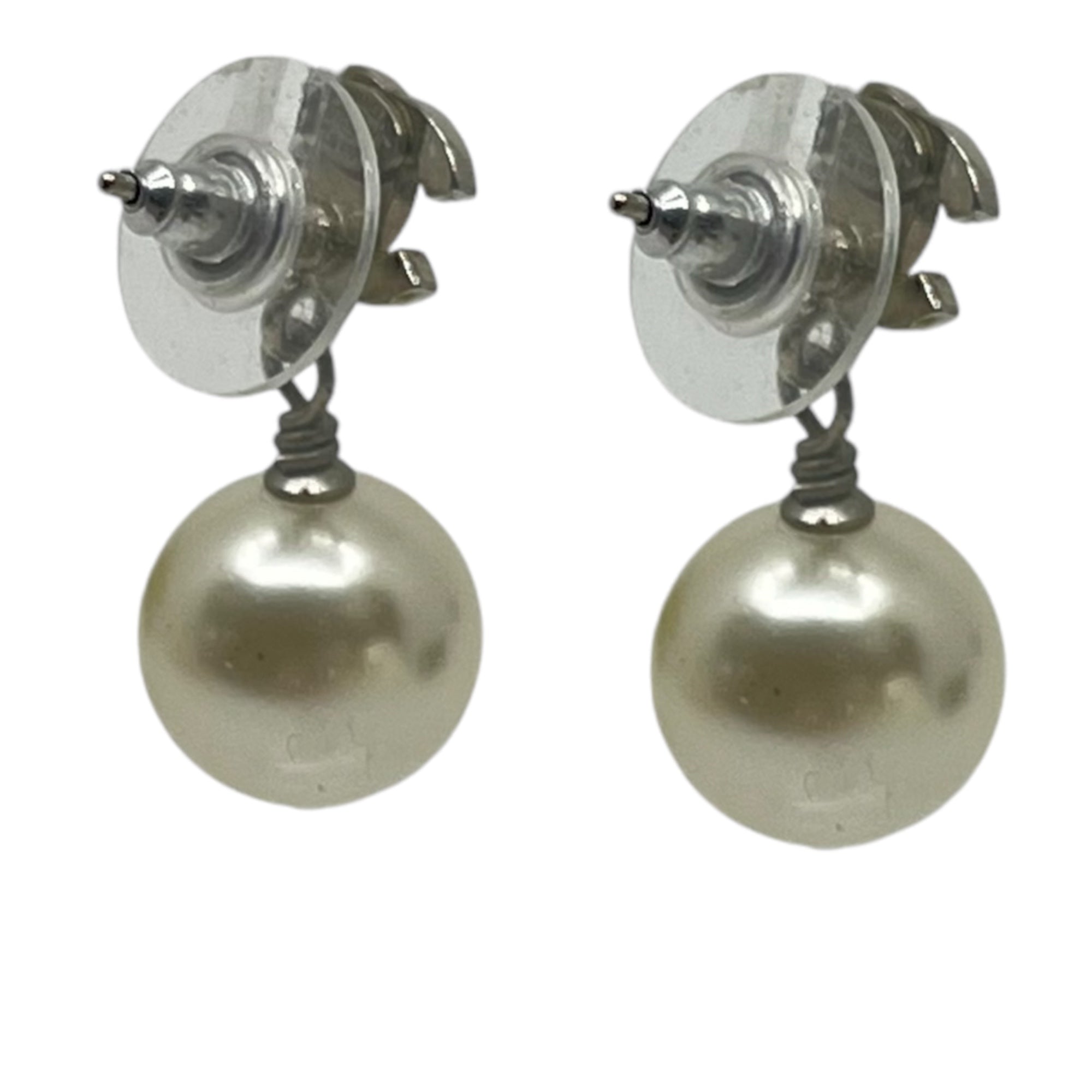 CHANEL(シャネル) Coco mark light stone pearl earrings ココマーク ライトストーン パール ピアス シルバー 刻印 A17 V