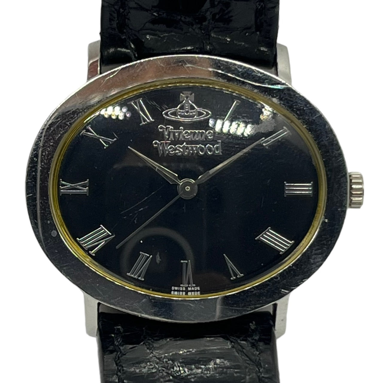 Vivienne Westwood(ヴィヴィアンウエストウッド) 00's oval leather belt watch/楕円 型押しレザー腕時計 VW-4001 文字盤:ブラック 動作確認済み