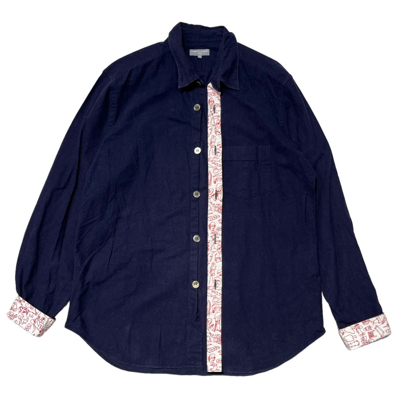 COMME des GARCONS HOMME(コムデギャルソンオム) 03AW Lining pattern moleskin type shirt 裏地柄 モールスキンタイプ シャツ 田中オム 表記無し(FREE) ネイビー×ホワイト×レッド
