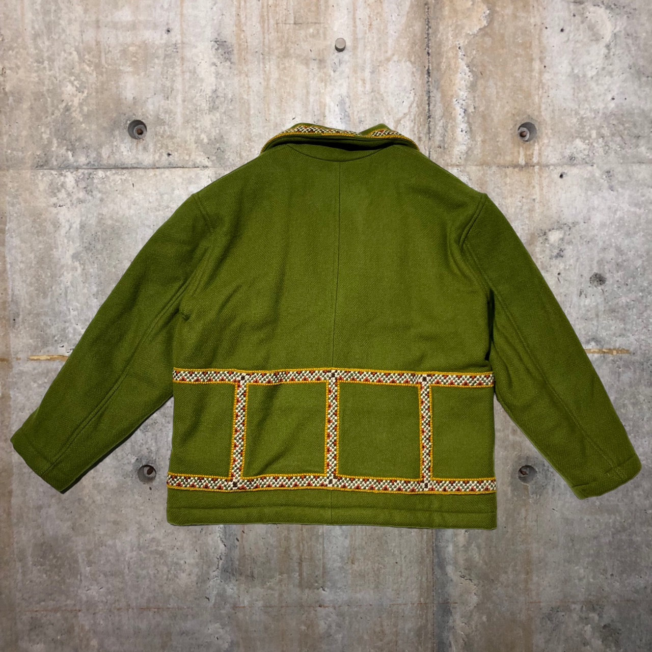 i.s. ISSEY MIYAKE(アイエス イッセイミヤケ) 80's Mexican stitch woolj acket/メキシカンステッチウールジャケット RG34010 M(メンズサイズ) グリーン
