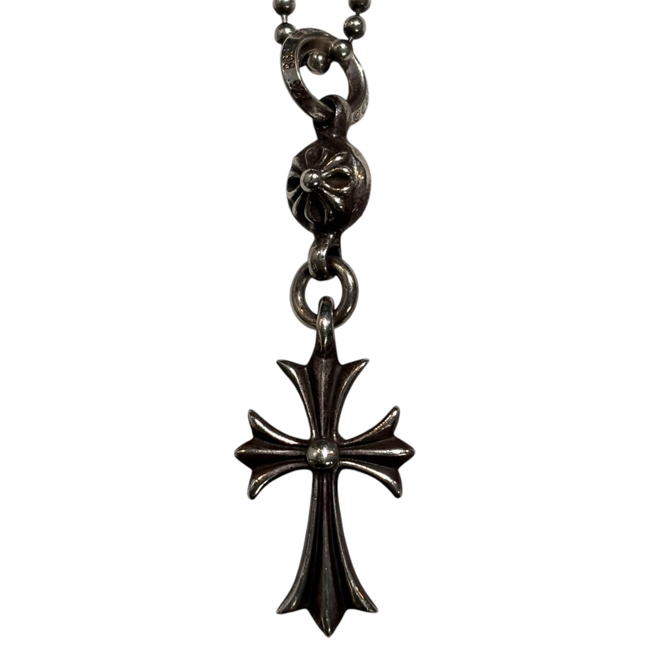 CHROME HEARTS(クロムハーツ) 1ボール タイニー CH クロス チャーム & ボール チェーン 18inch シルバー 革袋、BeyondCoolインボイス付 ネックレス ペンダント トップ