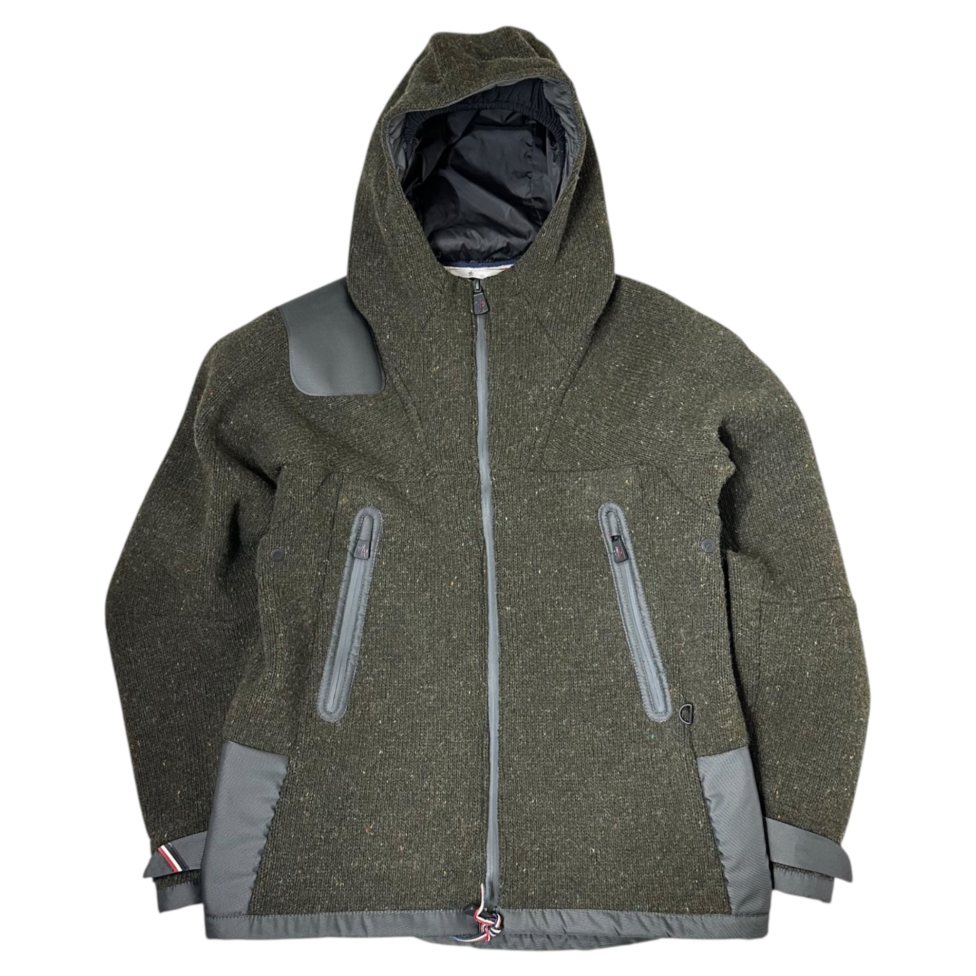 MONCLER(モンクレール) Grenoble Romerstein Men Hooded グルノーブル ウール ナイロン フーデット ジャケット 320974107485 1(S程度) オリーブ×グレー フリース ニット モンクレールジャパン