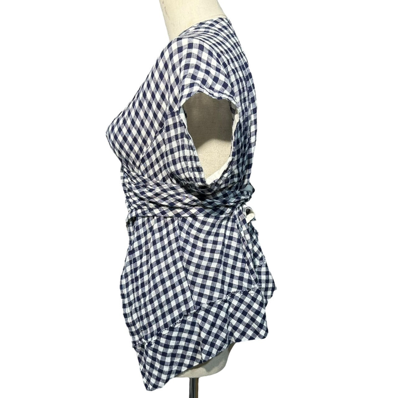 tricot COMME des GARCONS(トリココムデギャルソン) 17SS Gingham Check Linen Blend Back Open Sleeveless Blouse ギンガム チェック リネン ミックス バックオープン ノースリーブ ブラウス TS-B021 M ネイビー×ホワイト AD2016