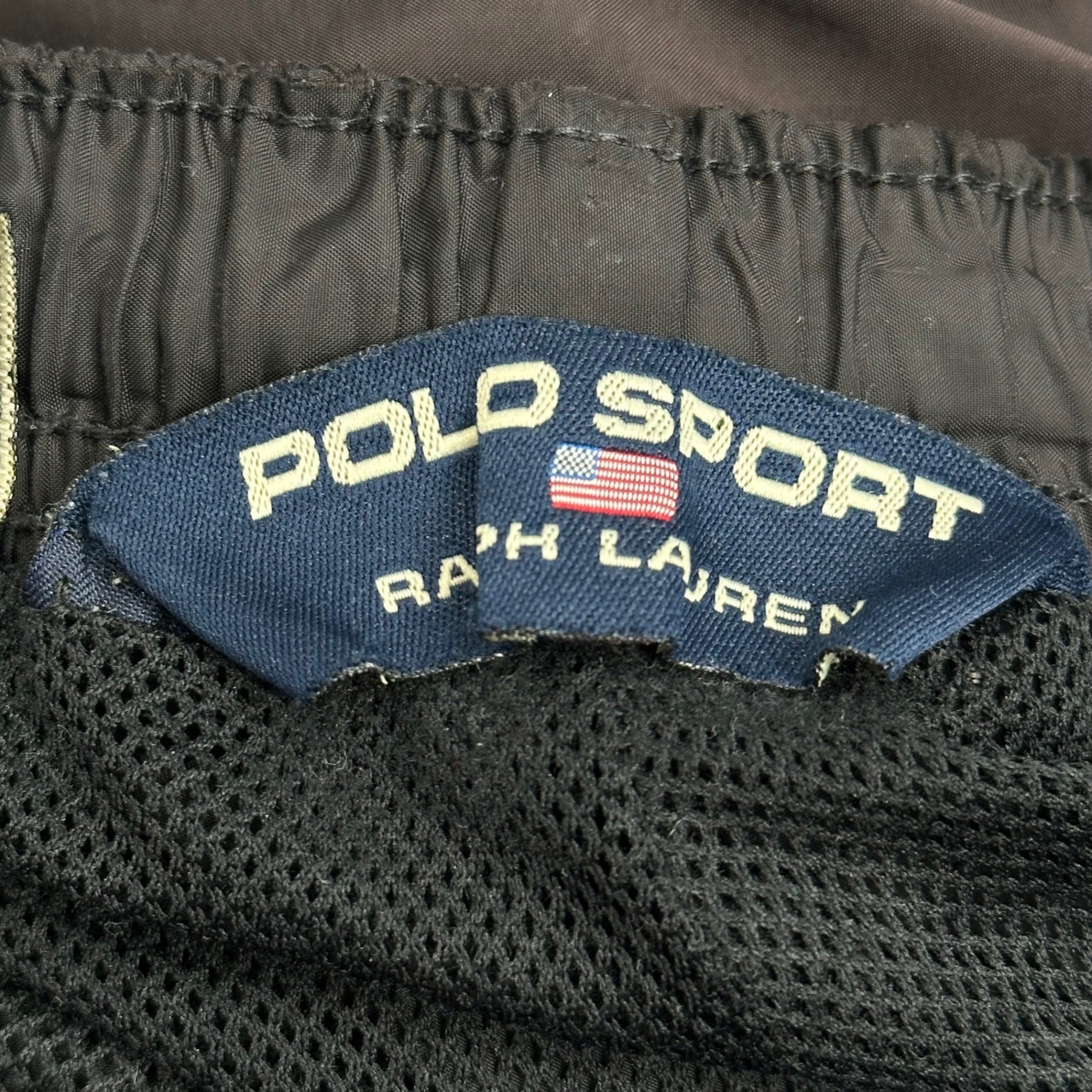 POLO SPORT(ポロスポーツ) 90's Waist Logo Polyester Straight-Leg Pants 90年代 ウエスト ロゴ ポリ ストレート パンツ S ブラック×ブルー