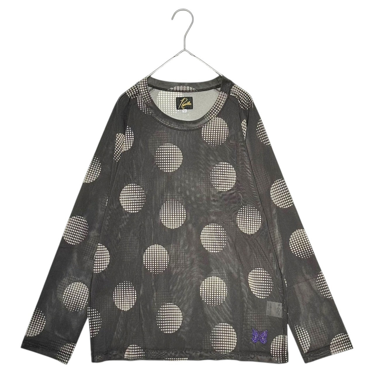 NEEDLES(ニードルズ) L/S U NECK TEE-Poly Mesh 長袖 Uネック Tシャツ メッシュ LQ259 S ブラック シアー シースルー
