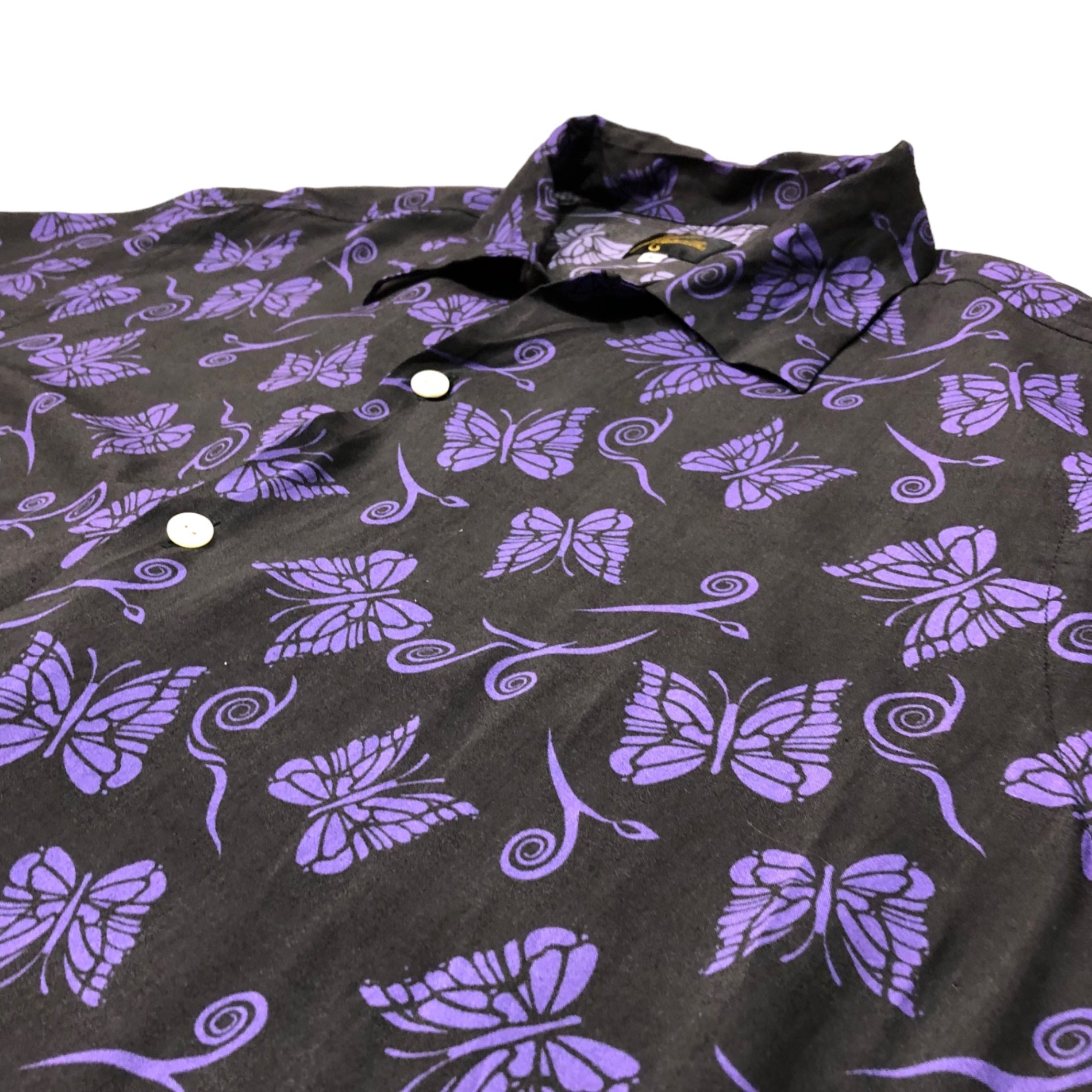 NEEDLES(ニードルズ) 22SS Papillon Emb. S/S shirt パピヨンシャツ アロハシャツ オープンカラー 柄 蝶々 STUDIOUS別注 KP340 SIZE L ブラック×パープル