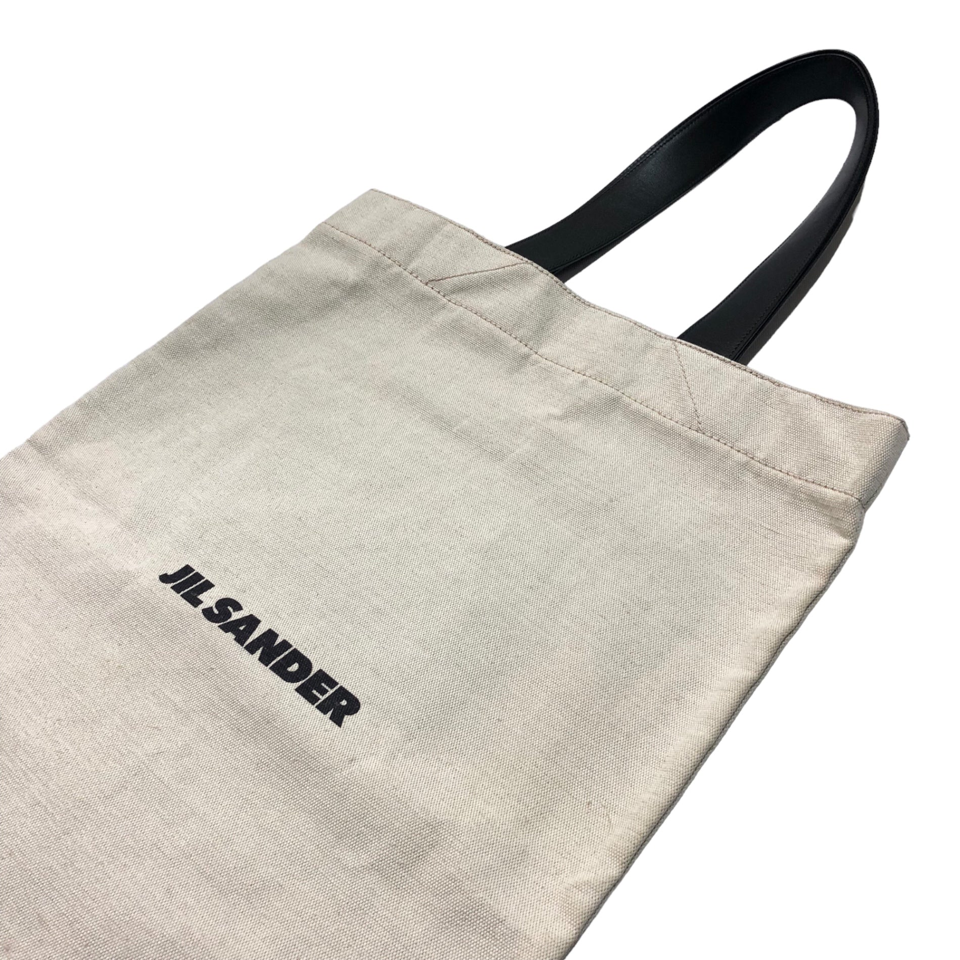 JIL SANDER(ジルサンダー) Logo flat tote bag ロゴ フラット トート バッグ レザーハンドル ナチュラル×ブラック