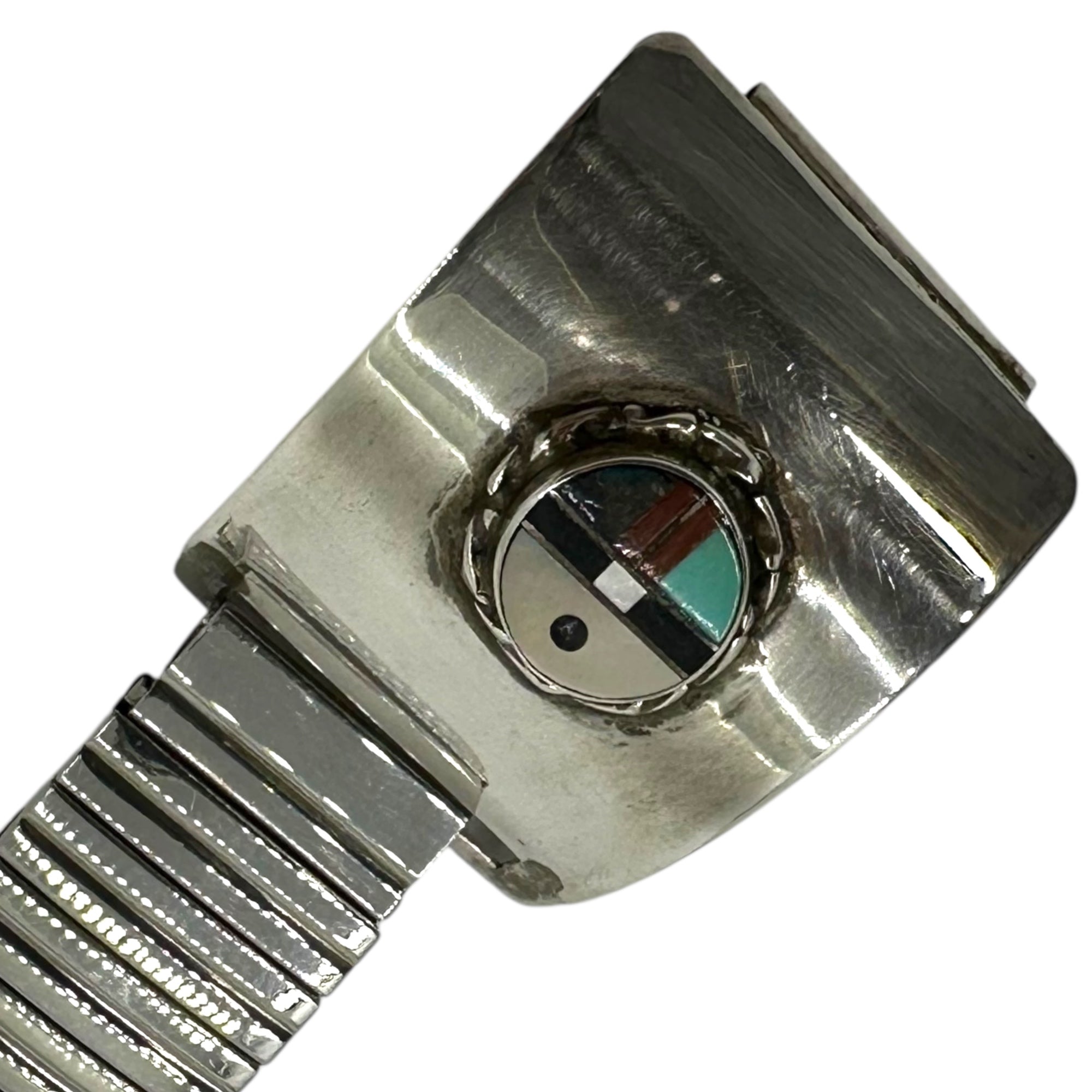 Indian jewelry(インディアンジュエリー) Zuni Spinner Sunface Watch Belt ズニ族 スピナー サンフェイス ウォッチ ベルト シルバー STERLING MYP ZUNI NMEX 刻印 ヴィンテージ 腕時計 バンド