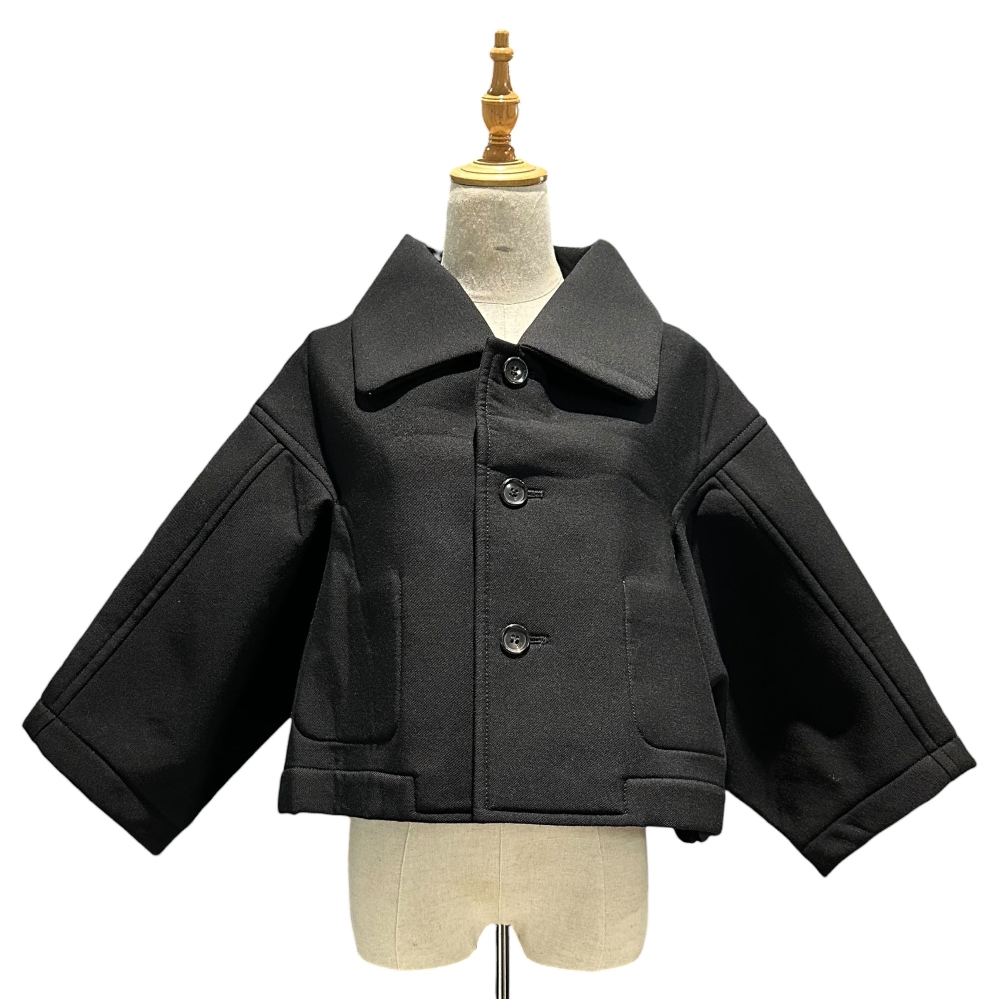 COMME des GARCONS(コムデギャルソン) 05SS Wool Bonding Short Length Wide Collar Coat ウール ボンディング ショートレングス ワイド カラー コート GO-J016 M ブラック AD2004 男性着用可能