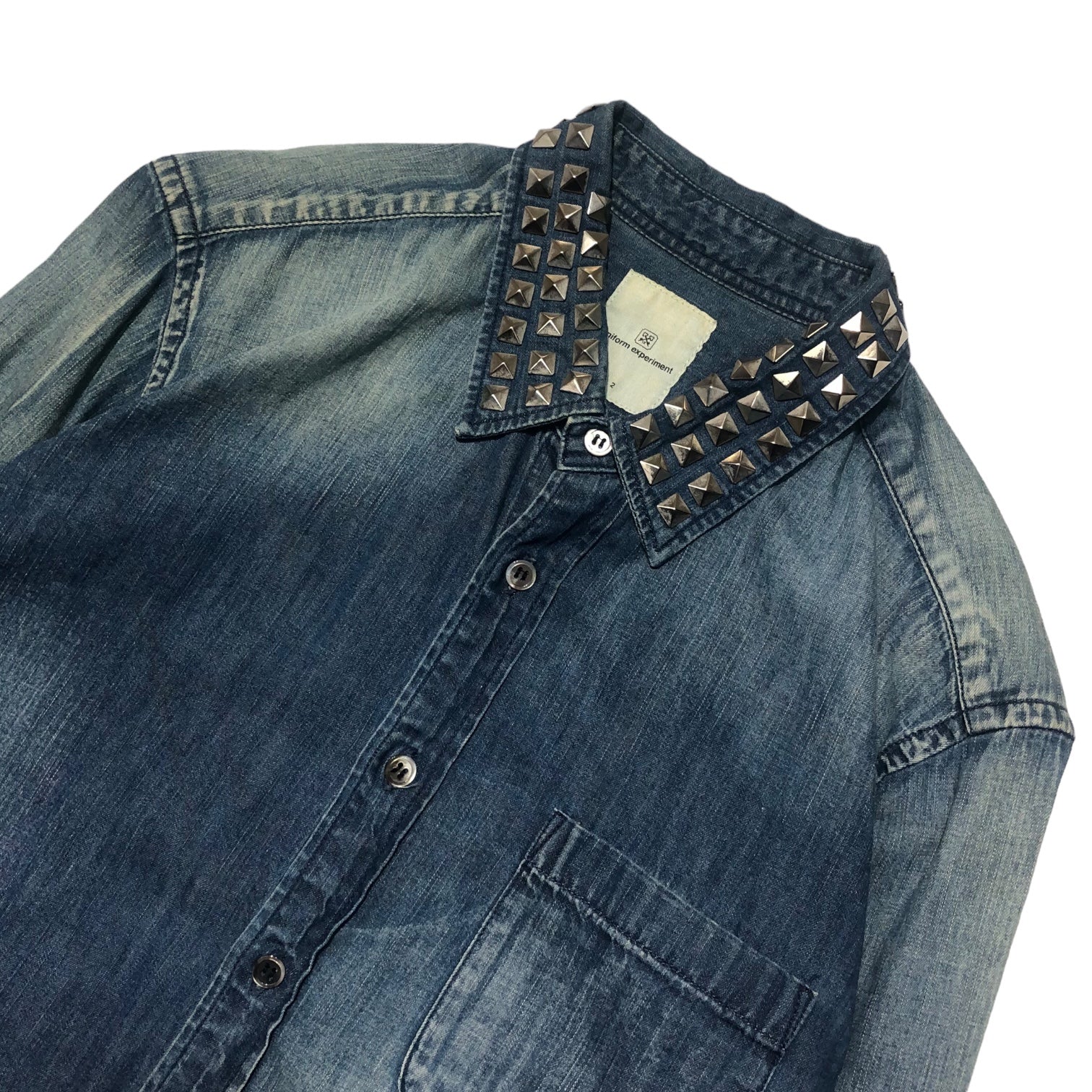 uniform experiment(ユニフォームエクスペリメント) 12SS studded denim shirt スタッズ デニム シャツ UE-123023 2(M) ライトインディゴ