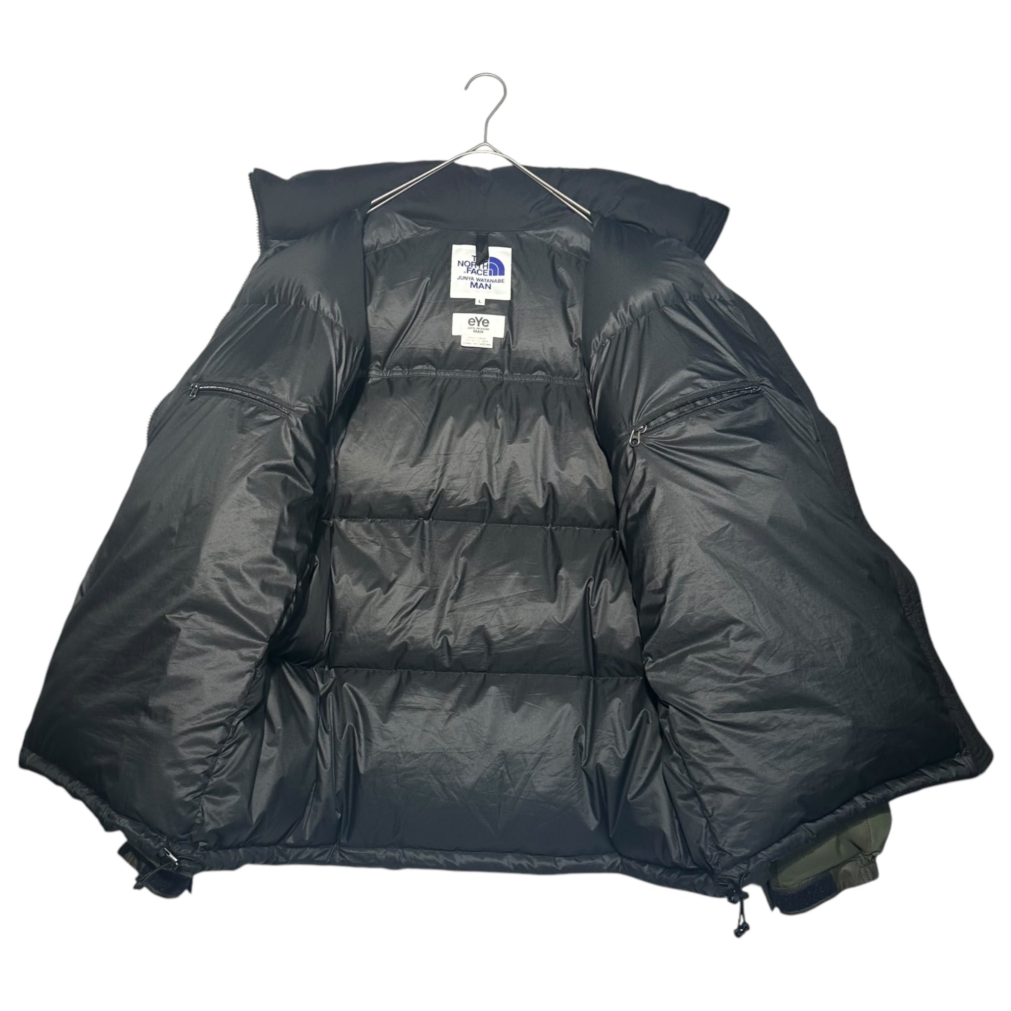 eye COMME des GARCONS JUNYA WATANABE MAN × THE NORTH FACE(アイコムデギャルソンジュンヤワタナベマン × ザノースフェイス) 22AW Nylon ripstop x ester ripstop x nylon tassa-NORTHFACE W name NUPTSE DOWN JACKET ナイロンリップストップ エステルリップストップ ナイロンタッサ ノースフェイス Wネーム ヌプシ ダウン ジャケット WJ-J914