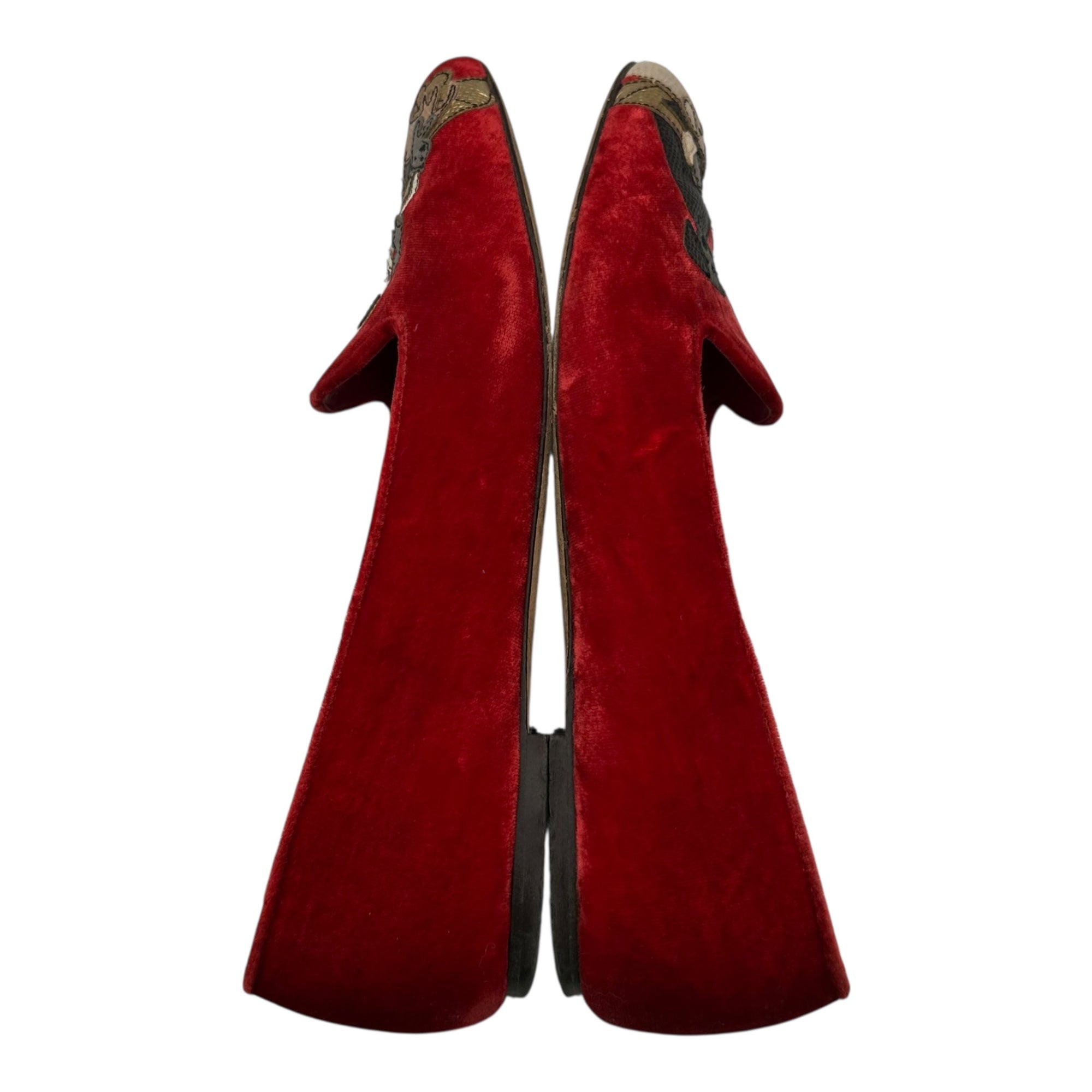 DOLCE&GABBANA(ドルチェ&ガッバーナドルガバ) Human & Dog Patch Velvet Opera Shoes ヒューマン & ドッグ ワッペン ベルベット オペラシューズ 37(23.5cm程度) レッド
