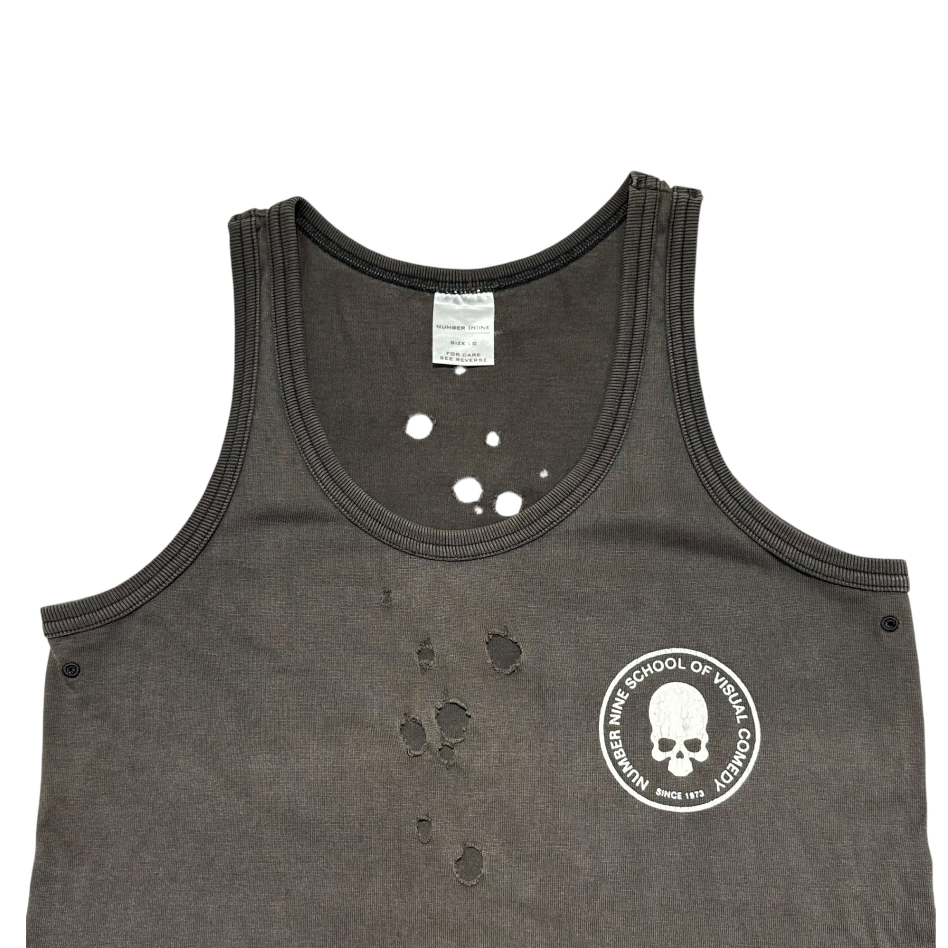 NUMBER (N)INE(ナンバーナイン) 01SS ”TIME” Perforated skull tank top タイム期 穴あき ドクロ スカル プリント タンクトップ 0(XS) チャコールグレー 00's アーカイブ