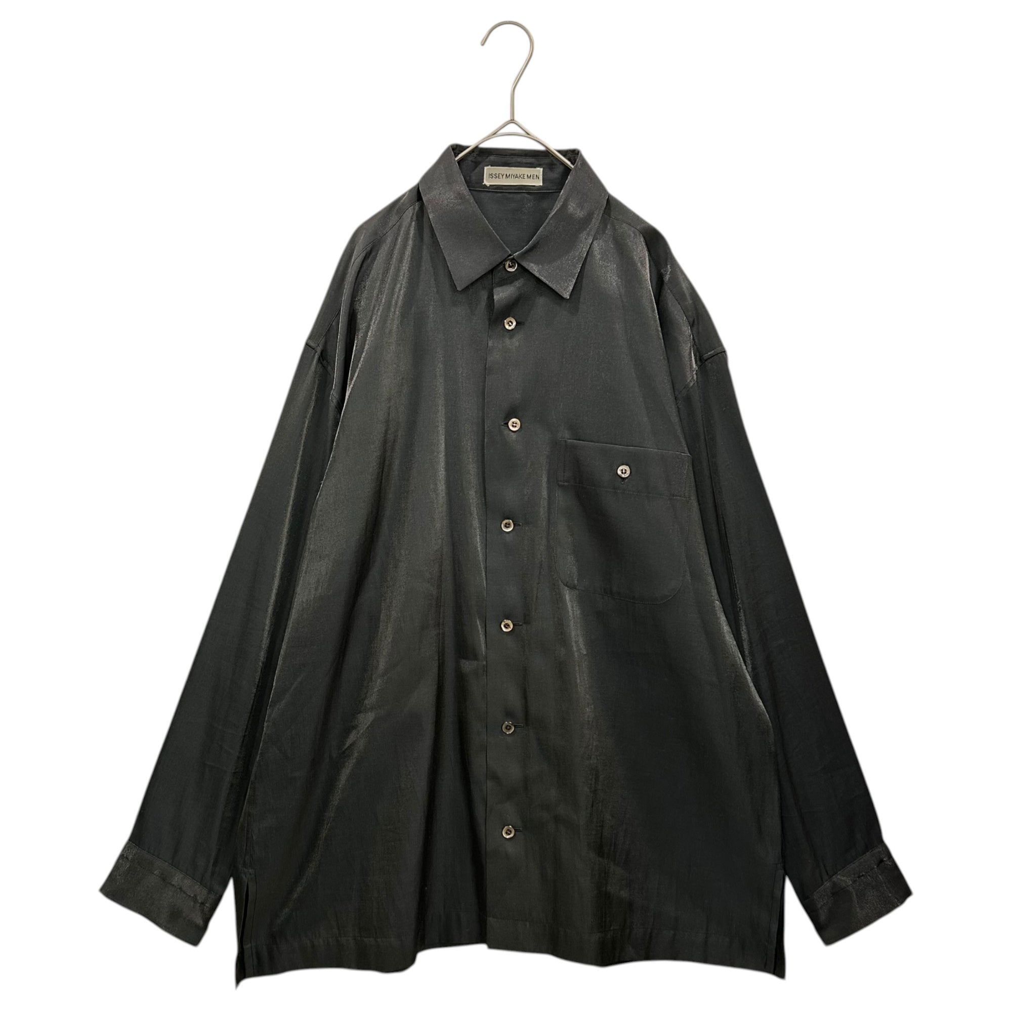 ISSEY MIYAKE MEN(イッセイミヤケメン) 96SS Cotton-Polyester Shiny Regular-Collar Overshirt コットン ポリ シャイニー レギュラーカラー オーバー シャツ ME61-FJ283 M ブラック 1990年代