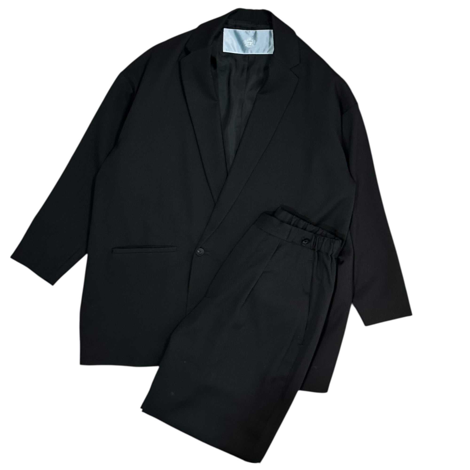 Dulcamara(ドゥルカマラ) ”YOSOIKI” SET UP よそいき ルーズ ダブル ジャケット / 1タック ルーズ テーパード パンツ セットアップ 0 ブラック スーツ 上下 ウール