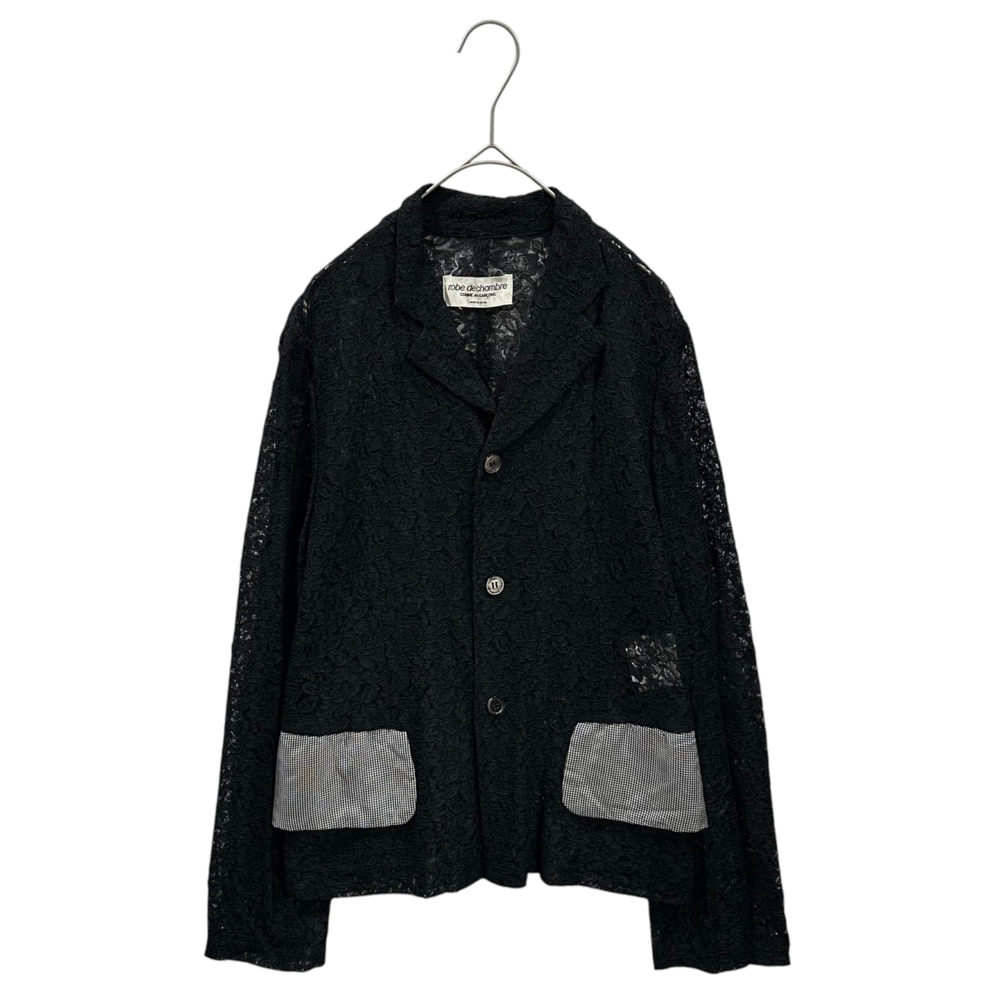 robe de chambre COMME des GARCONS(ローブドシャンブルコムデギャルソン) 1996SS Gingham Check Flap All-Lace Shirt Jacket ギンガムチェック フラップ 総レース シャツ ジャケット RJ-100250 FREE ブラック AD1995 90年代 アーカイブ