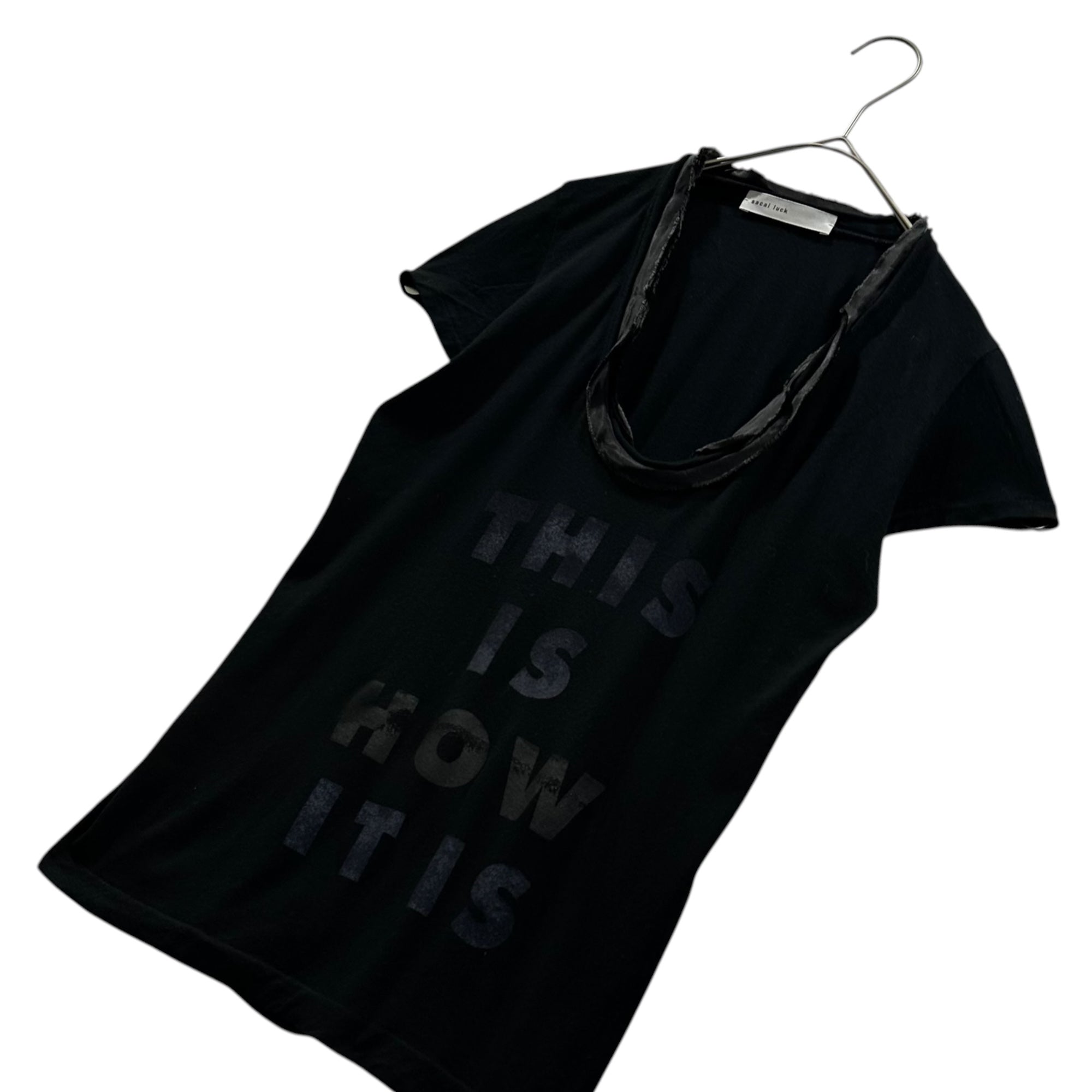 sacai luck(サカイラック) Mixed-Fabric U-Neck Printed T-Shirt 異素材切替 Uネック プリント Tシャツ ブラック