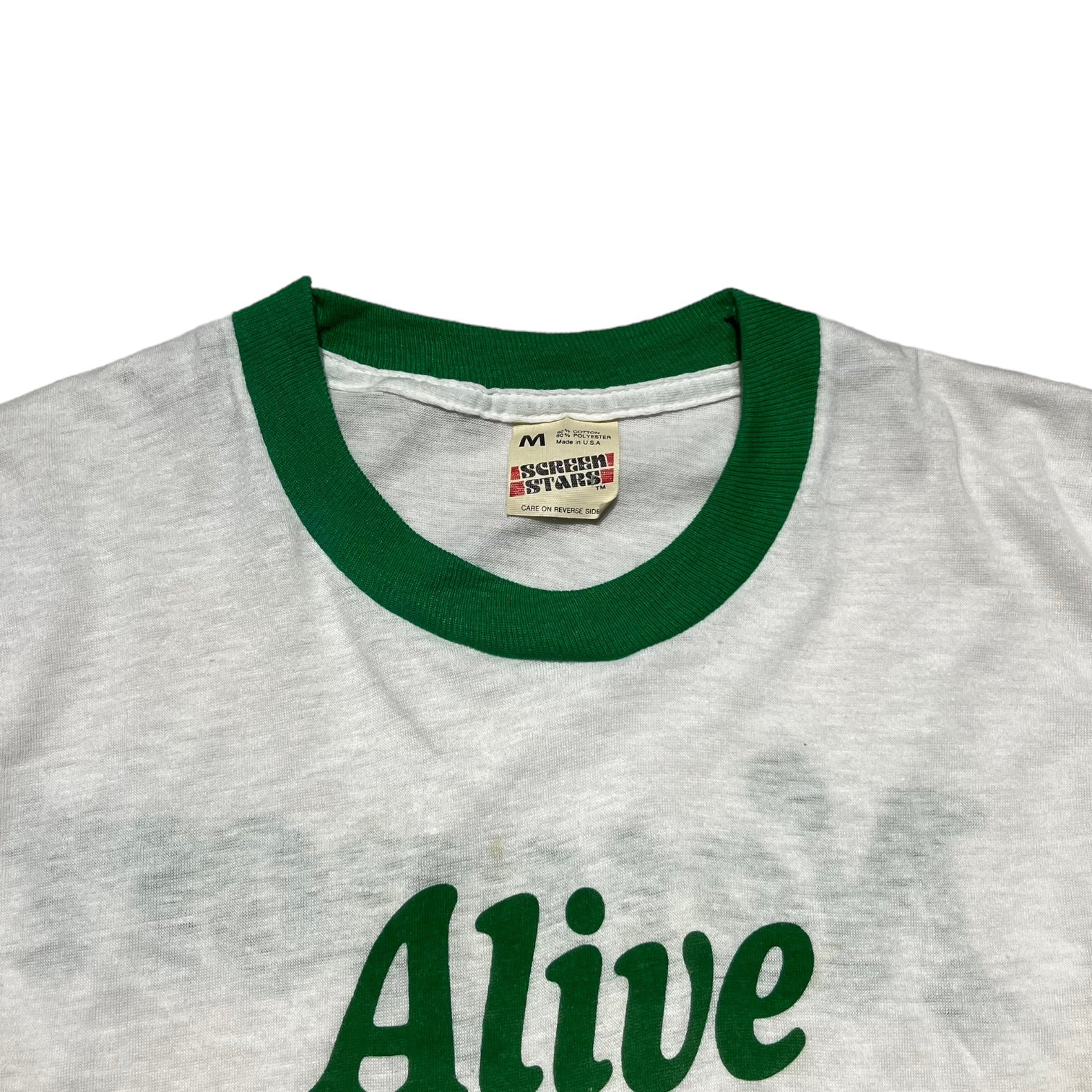 SCREEN STARS(スクリーンスターズ) 80’s "Alive with pleasure" ringer t-shirt リンガー Tシャツ M ホワイト×グリーン 80年代 Newport 著名人着用モデル タバコ シガレット
