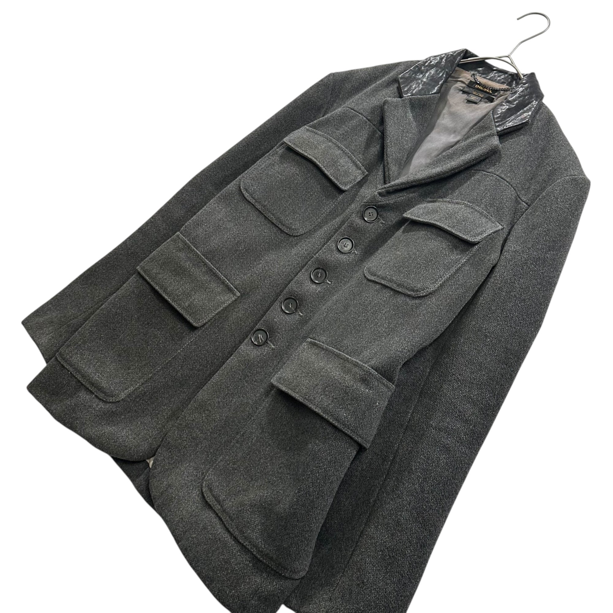 DIESEL BLACK GOLD(ディーゼルブラックゴールド) Leather-Panel 5B Melton Jacket レザー 切替 5B メルトン ジャケット S グレー×ブラック