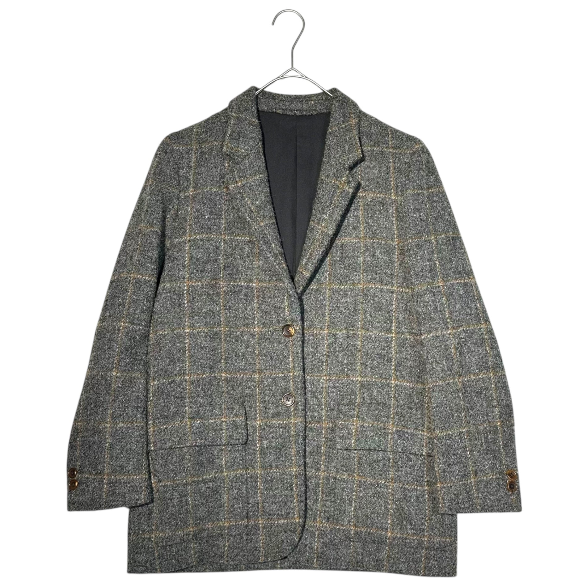 MARGARET HOWELL × Harris Tweed(マーガレットハウエル × ハリスツイード) Grey Base Windowpane Check Wool 2B Jacket グレーベース ウィンドウペン チェック ウール 2B ジャケット 578-9220003 1(S程度) グレー×ブラウン ハリスツイード コラボ モデル 参考定価75,000円+税