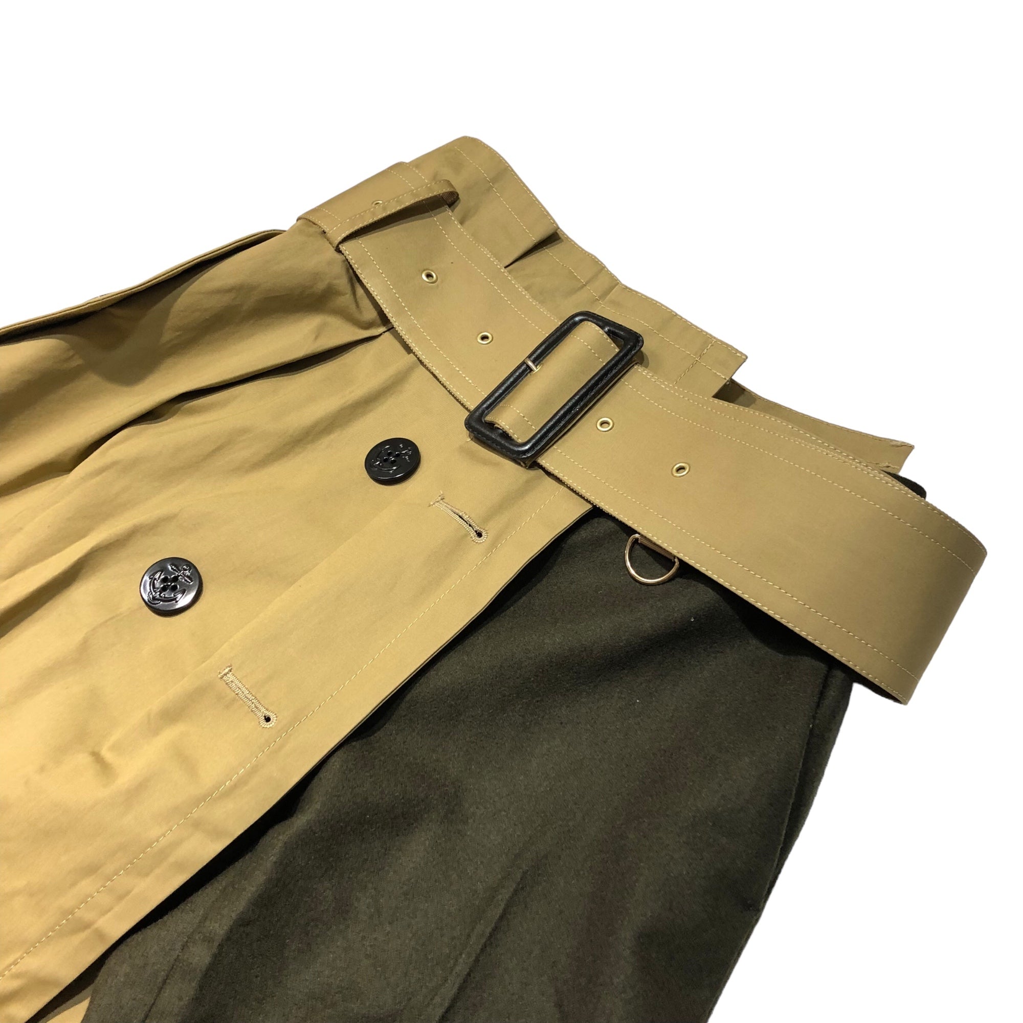 sacai(サカイ) 19AW trench docking wool slacks トレンチ ドッキング ウール スラックス 再構築 19-04706 0 カーキ×ベージュ 19AWコレクションランウェイ着用アイテム