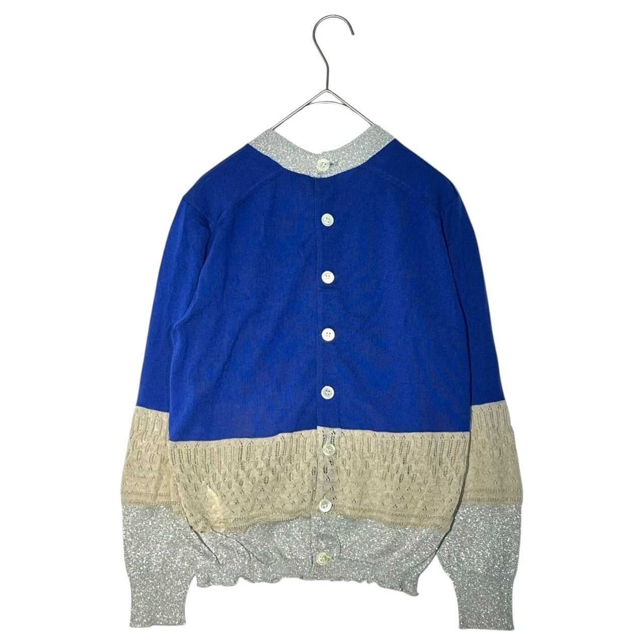 tricot COMME des GARCONS(トリココムデギャルソン) 11SS Hemline change sequin rib knit cardigan 裾 切替 ラメ リブ ニット カーディガン TG-N0103 FREE ブルー×アイボリー×シルバー AD2010