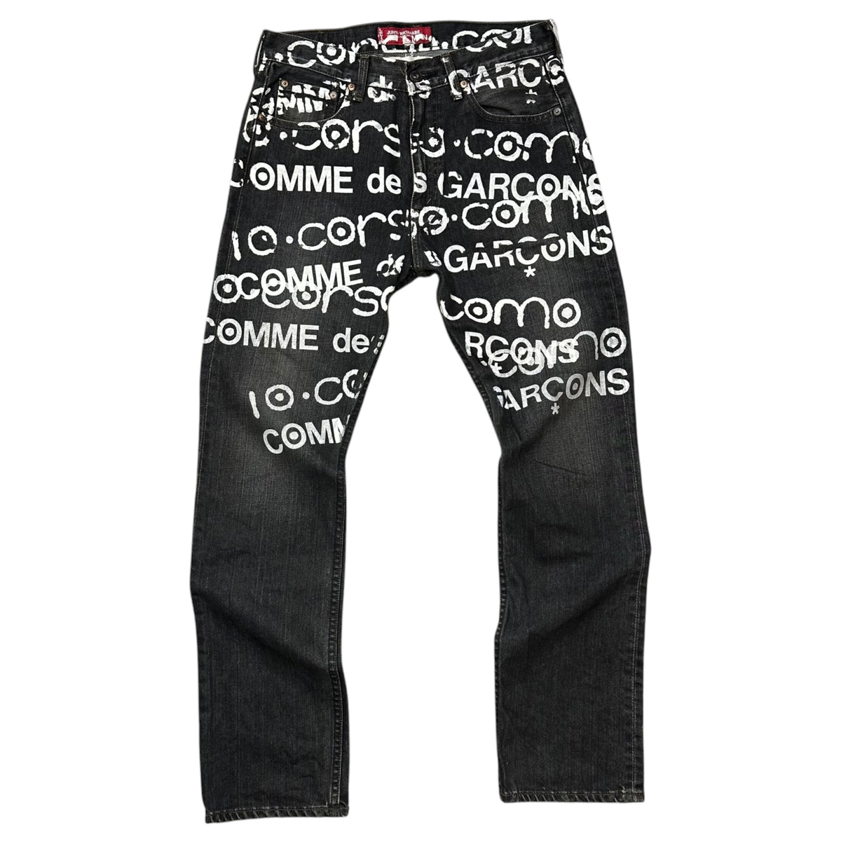 COMME des GARCONS JUNYA WATANABE MAN × Levi's × 10 corso como COMME des GARCONS(コムデギャルソンジュンヤワタナベマン × リーバイス × ドゥエチコルソコモ コムデギャルソン) 2002SS Penki logo Straight-Leg Denim Pants ペンキ ロゴ ストレート デニム パンツ SE-P203 30 ブラック AD2001 00s アーカイブ 稀少