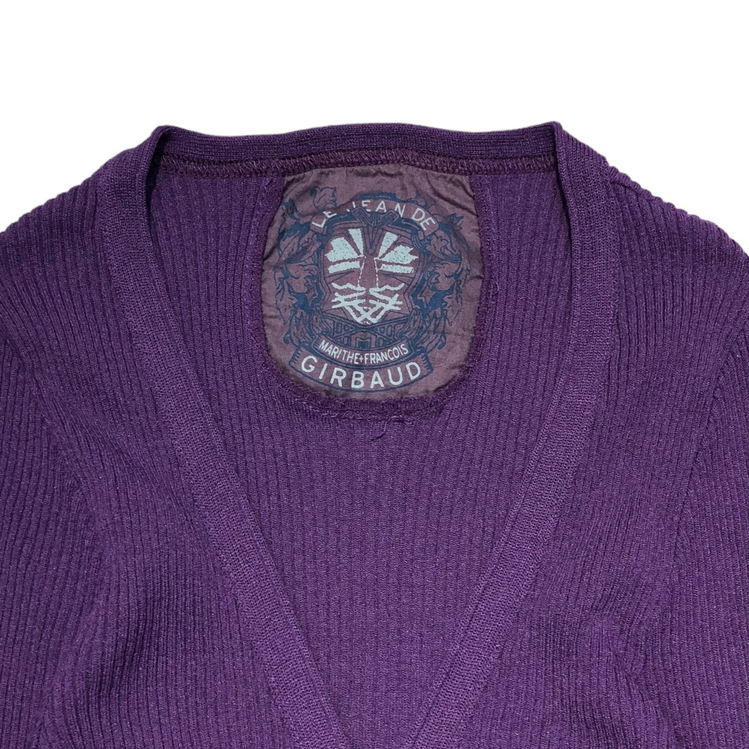MARITHE FRANCOIS GIRBAUD(マリテフランソワジルボー) 00's flare rib cardigan フレア リブ ニット カーディガン チュニック F7-8182 N パープル Y2K