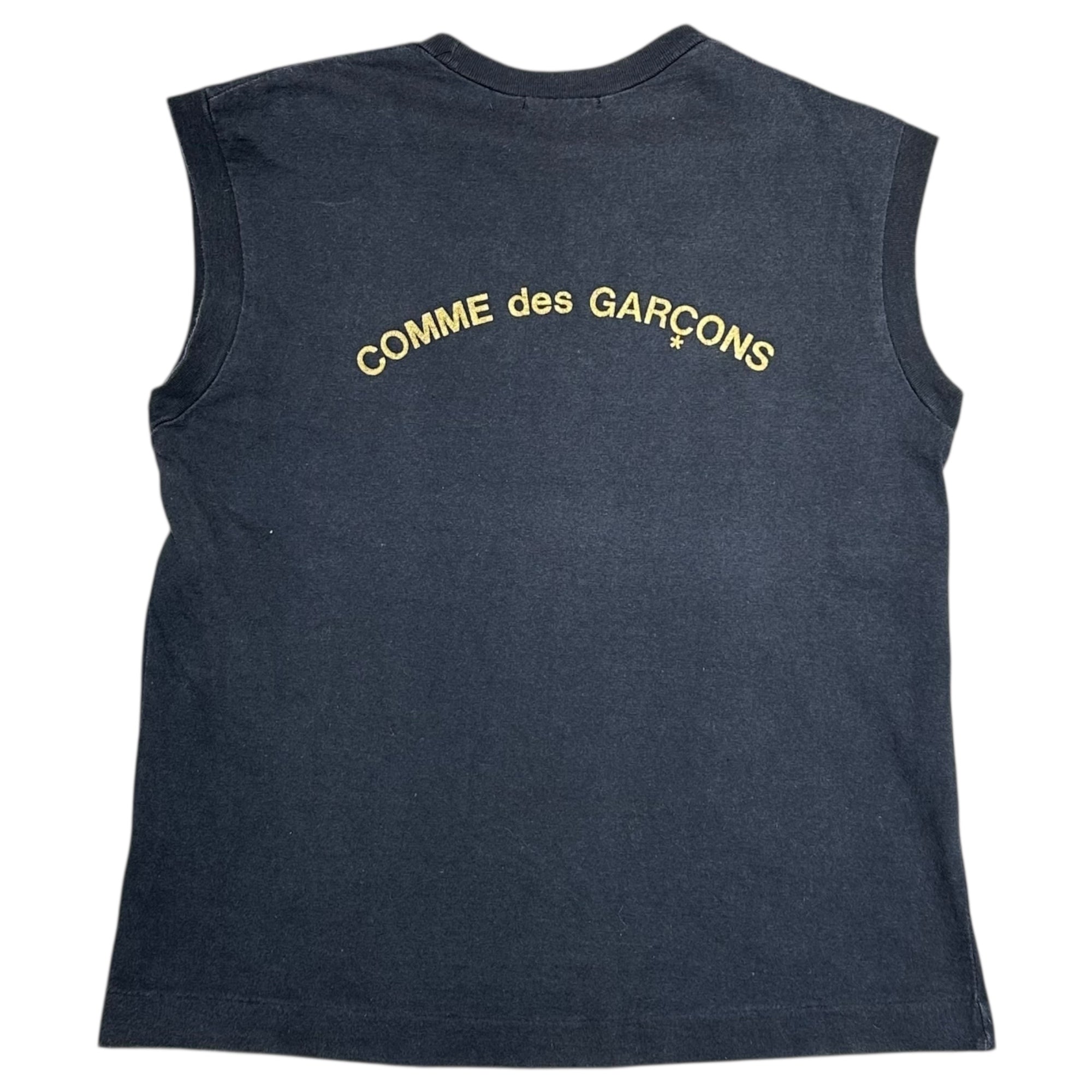 COMME des GARCONS(コムデギャルソン) 70s~80s Back Logo Sleeveless T-Shirt 70年~80年代 バックロゴ ノースリーブ Tシャツ AD表記無 FREE ブラック×ゴールド 川久保玲 本人期 最初期タグ